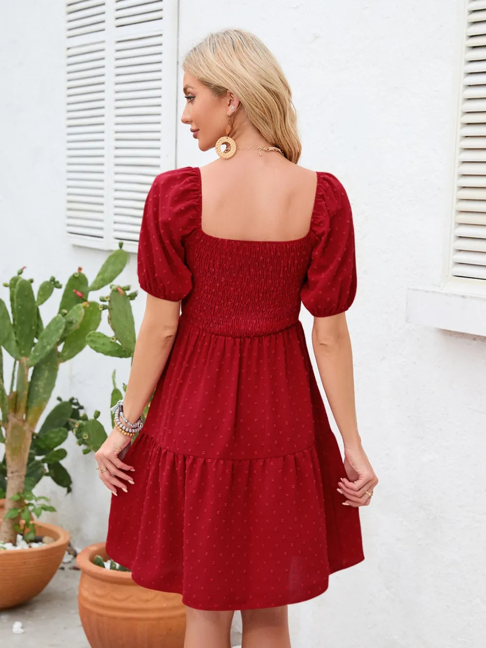 Swiss Dot Smocked Square Neck Dress - Blushé Belle