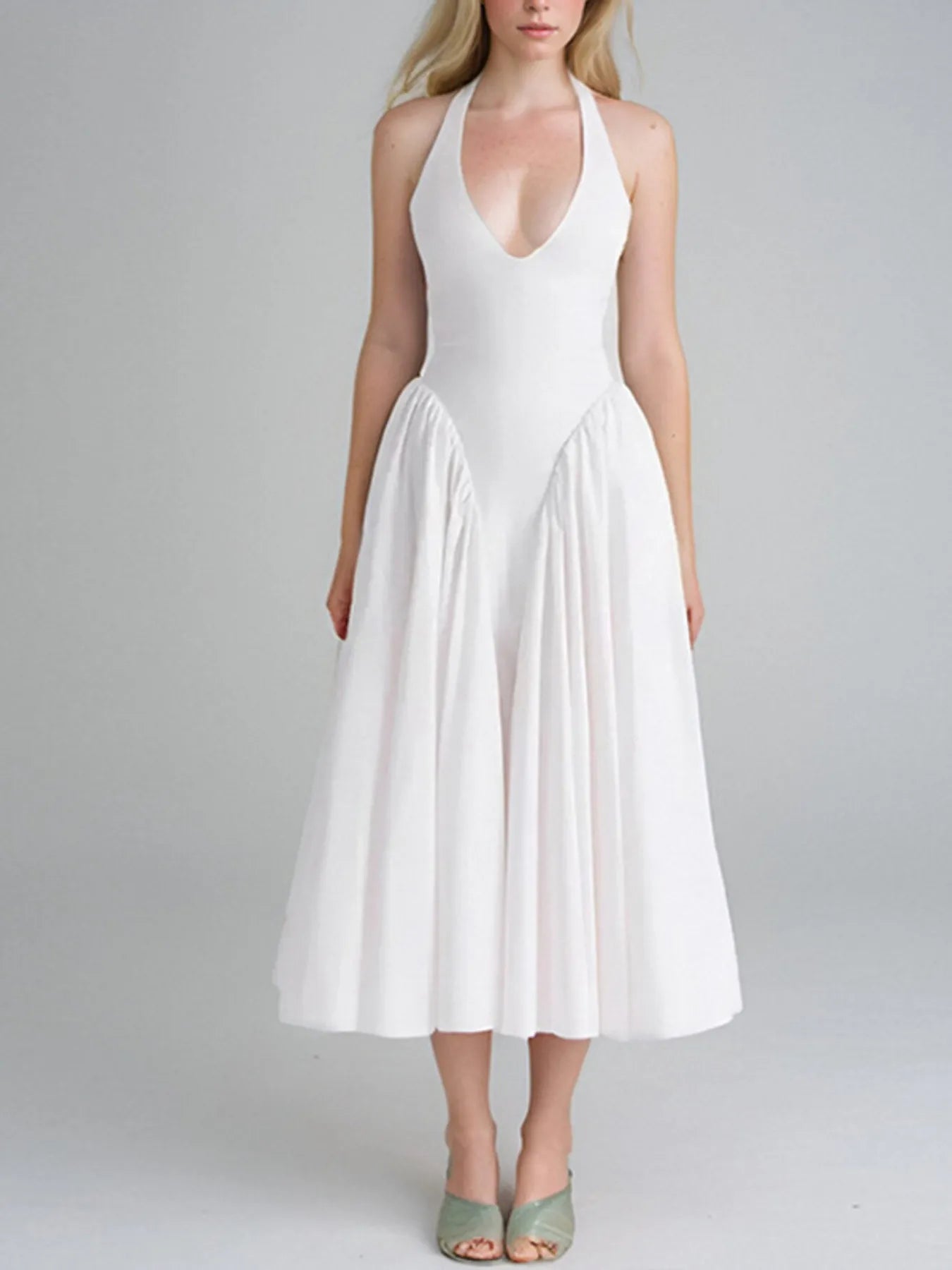 Full Size Ruched Halter Neck Midi Dress Plus Size - Blushé Belle