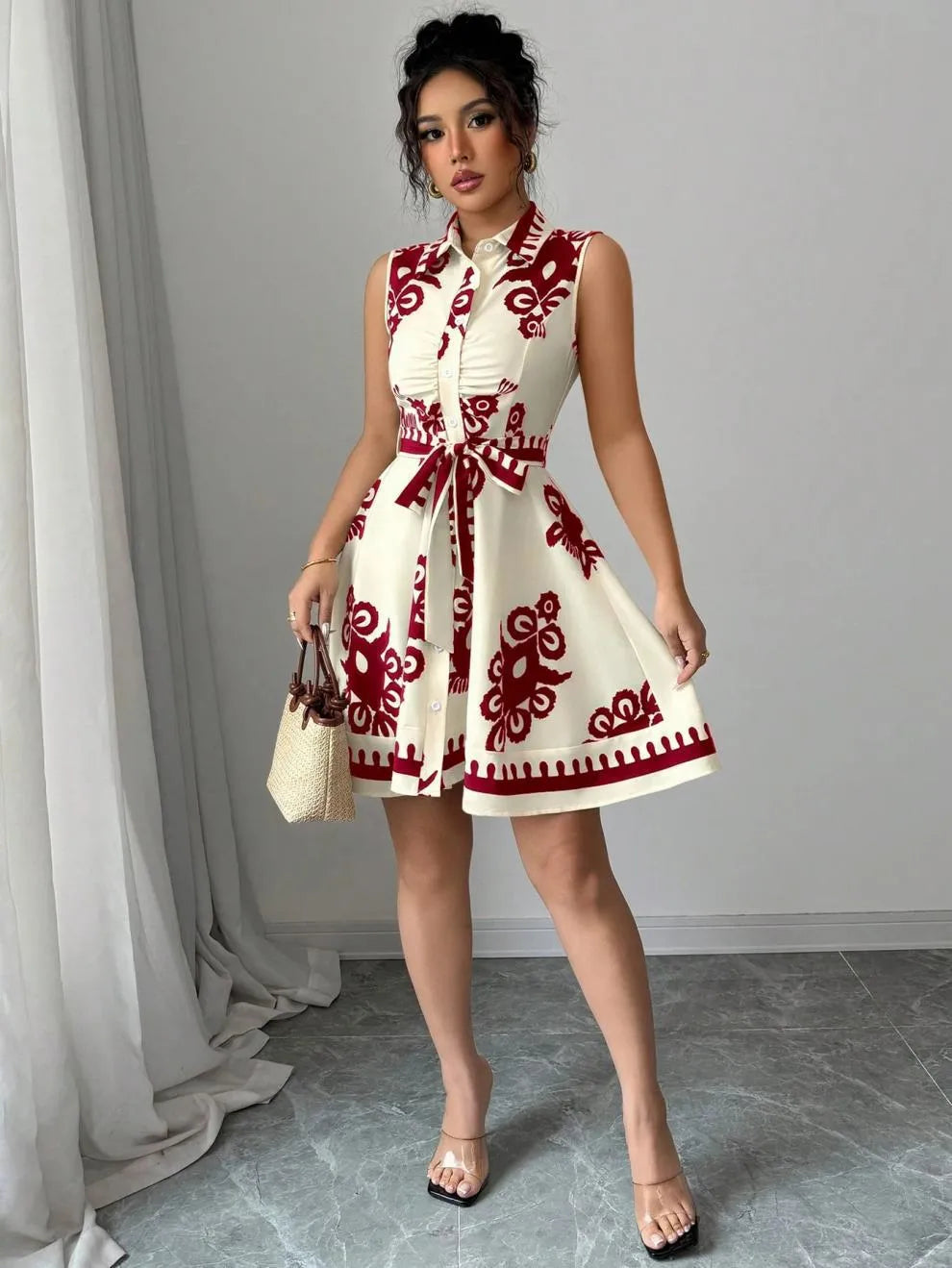 Printed Sleeveless Button Front Dress - Blushé Belle