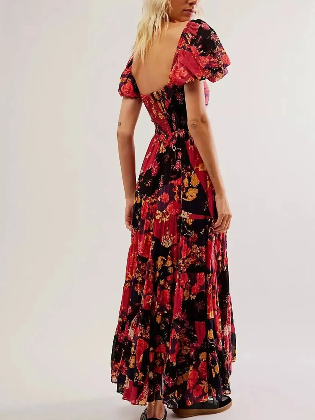 Printed Sweetheart Neck Puff Sleeve Maxi Dress - Blushé Belle