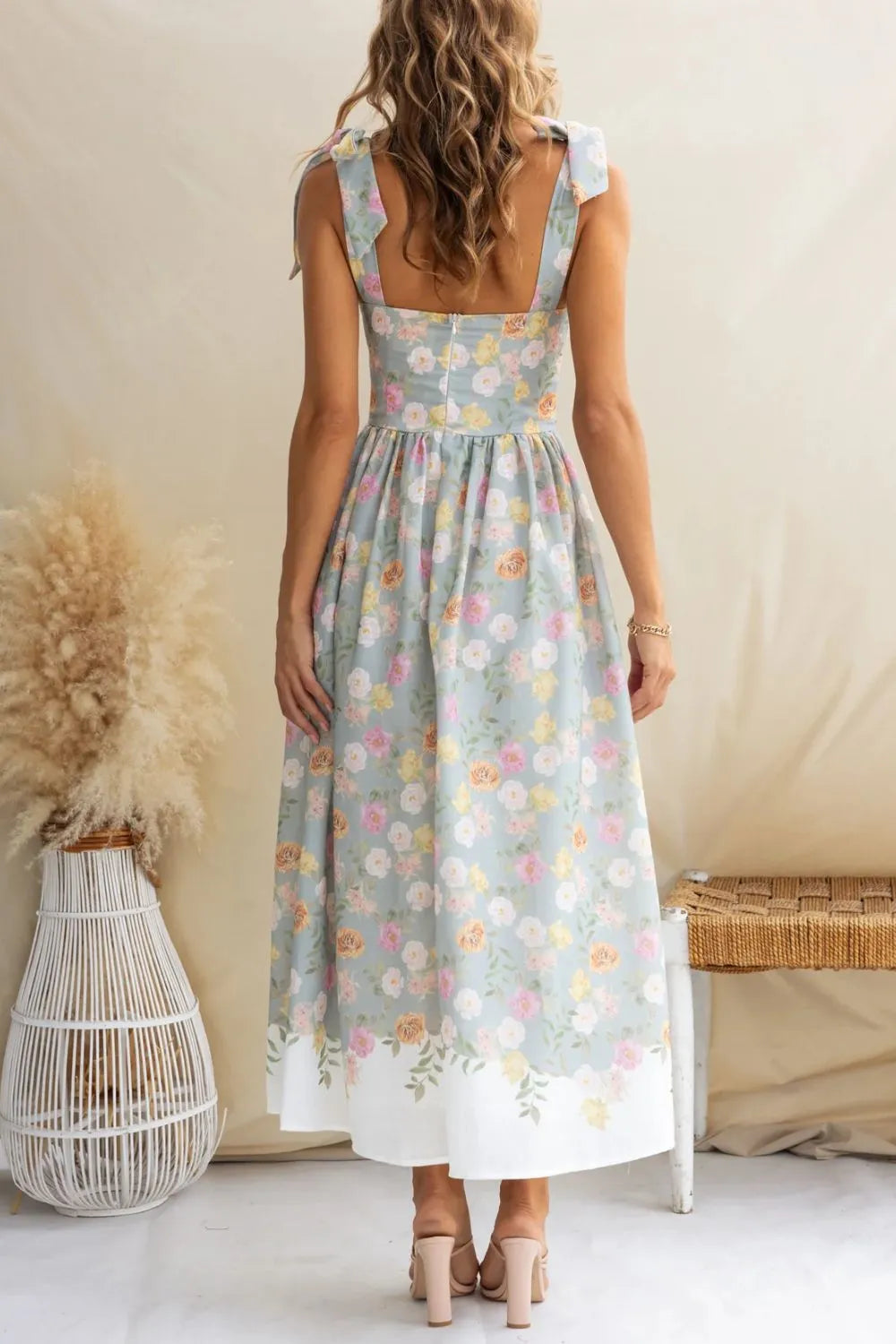 Printed Tie Shoulder Midi Cami Dress - Blushé Belle