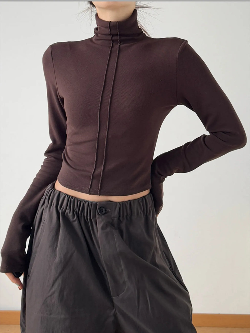 High Neck Long Sleeve Cropped T-Shirt - Blushé Belle