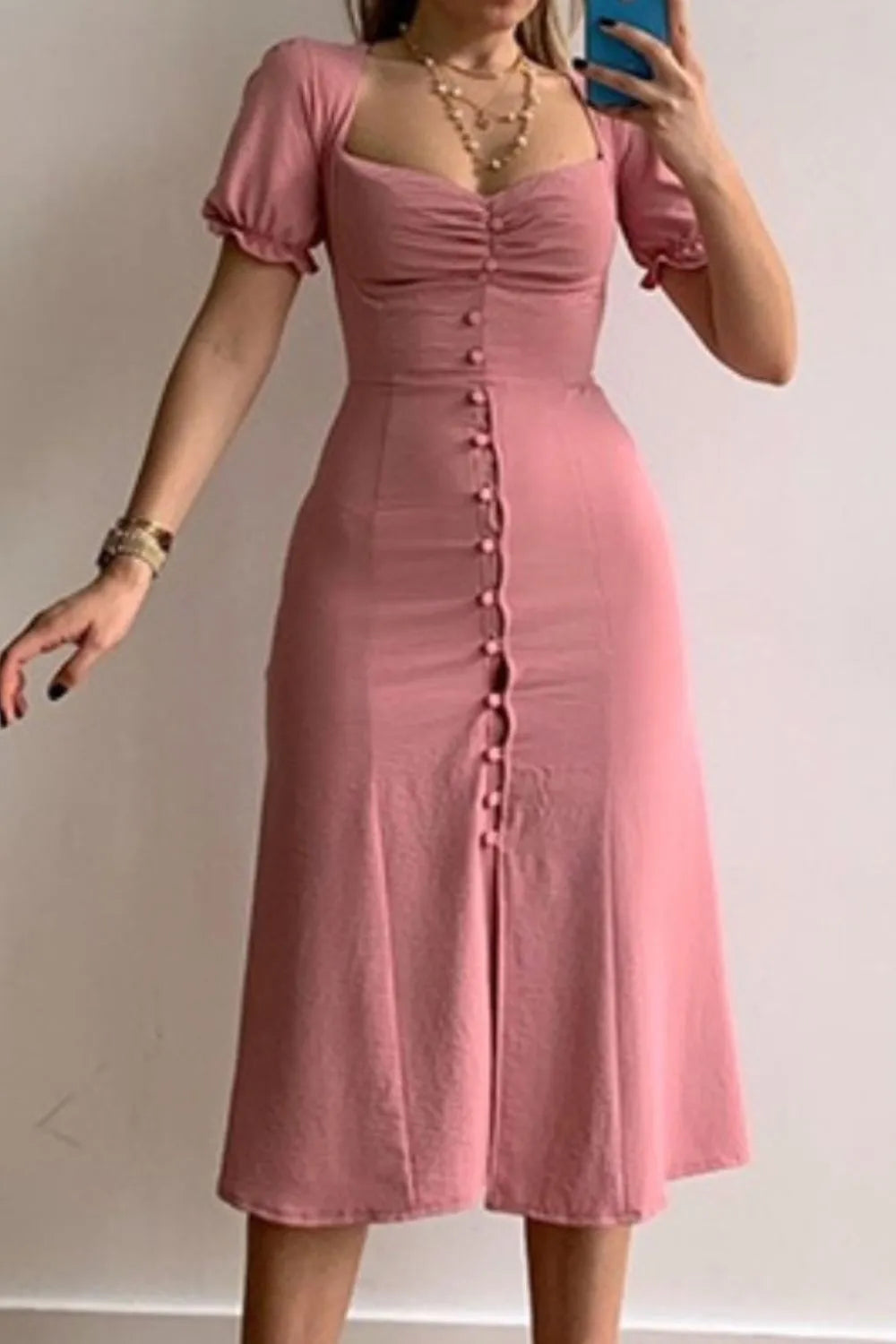 Sweetheart Neck Short Sleeve Dress - Blushé Belle