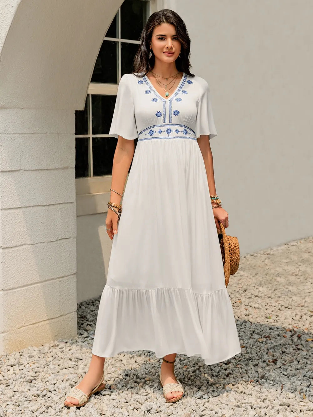 Ruffled Hem V-Neck Flutter Sleeve Dress - Blushé Belle