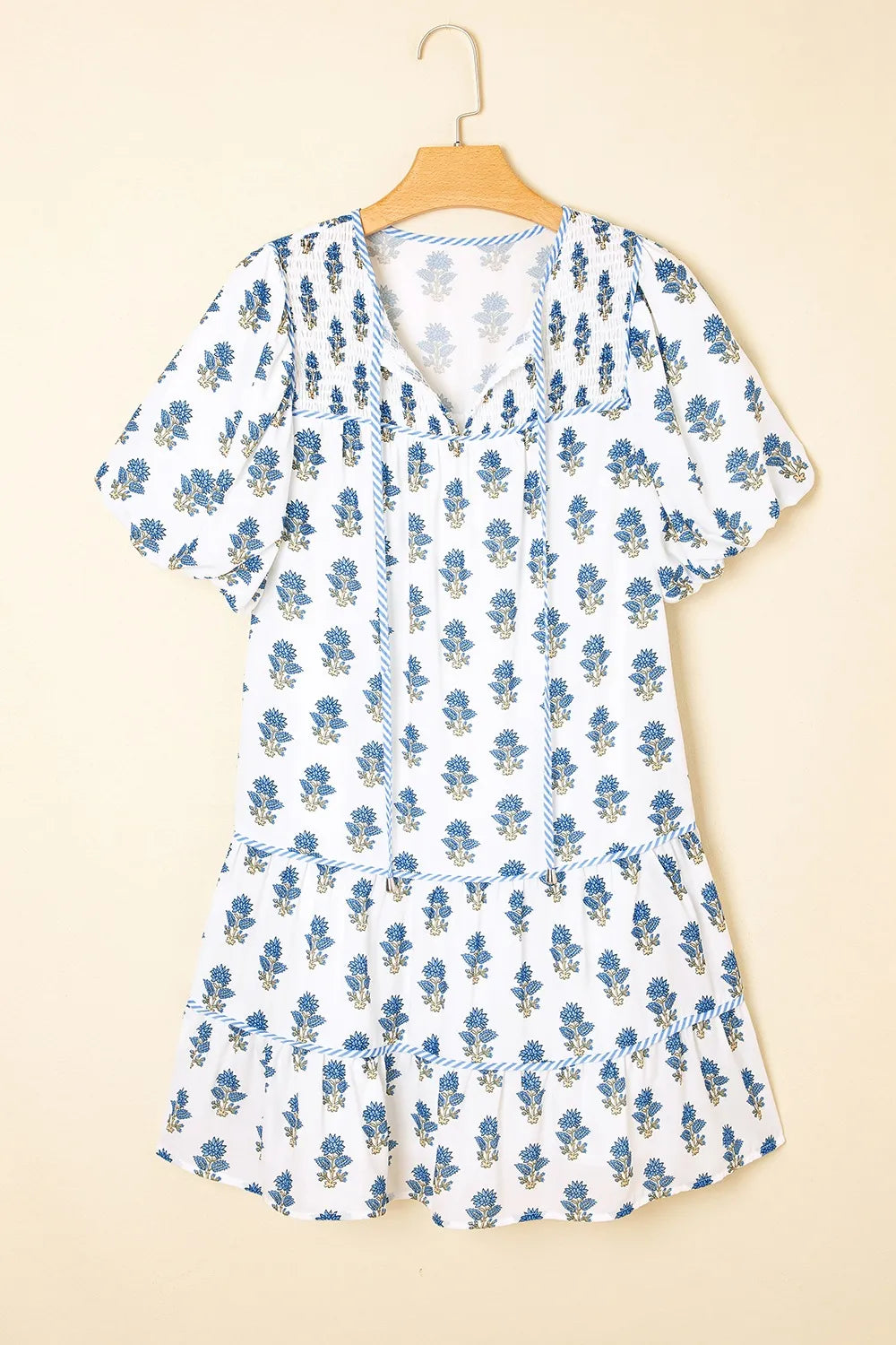 Floral Puff Sleeve Mini Dress with Pockets - Blushé Belle