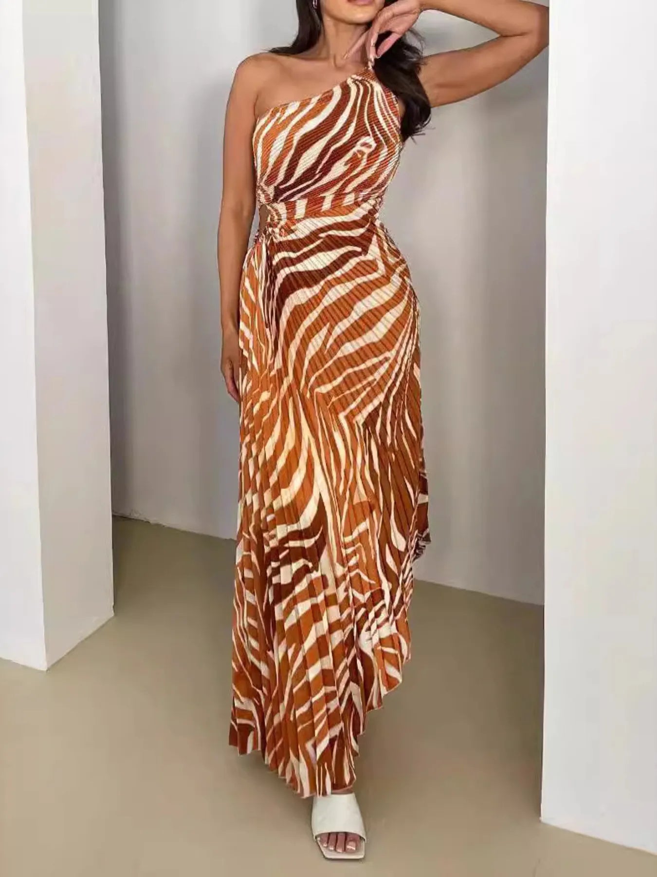 Printed One Shoulder Asymmetrical Maxi Dress - Blushé Belle