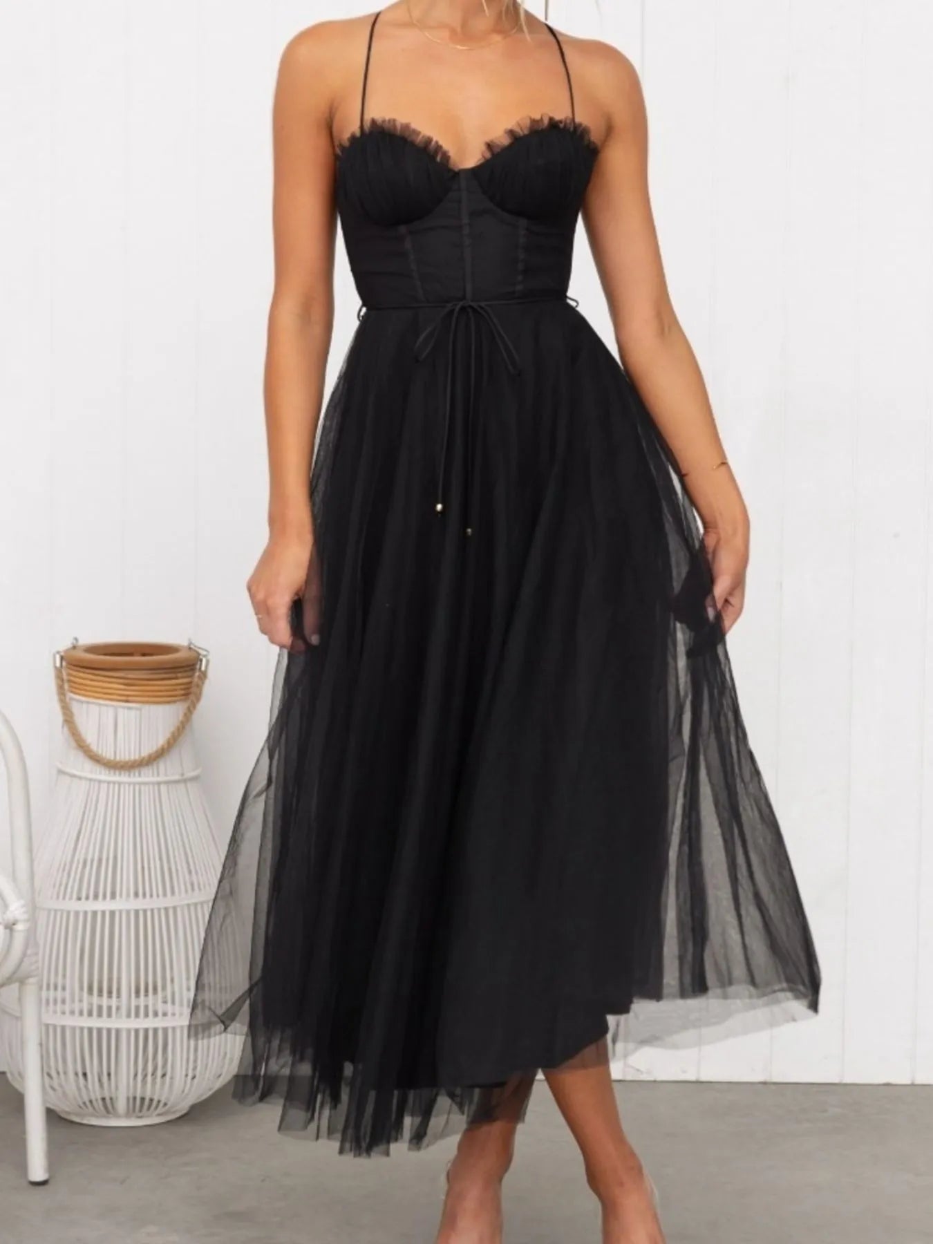 Sweetheart Neck Tulle Midi Dress - Blushé Belle