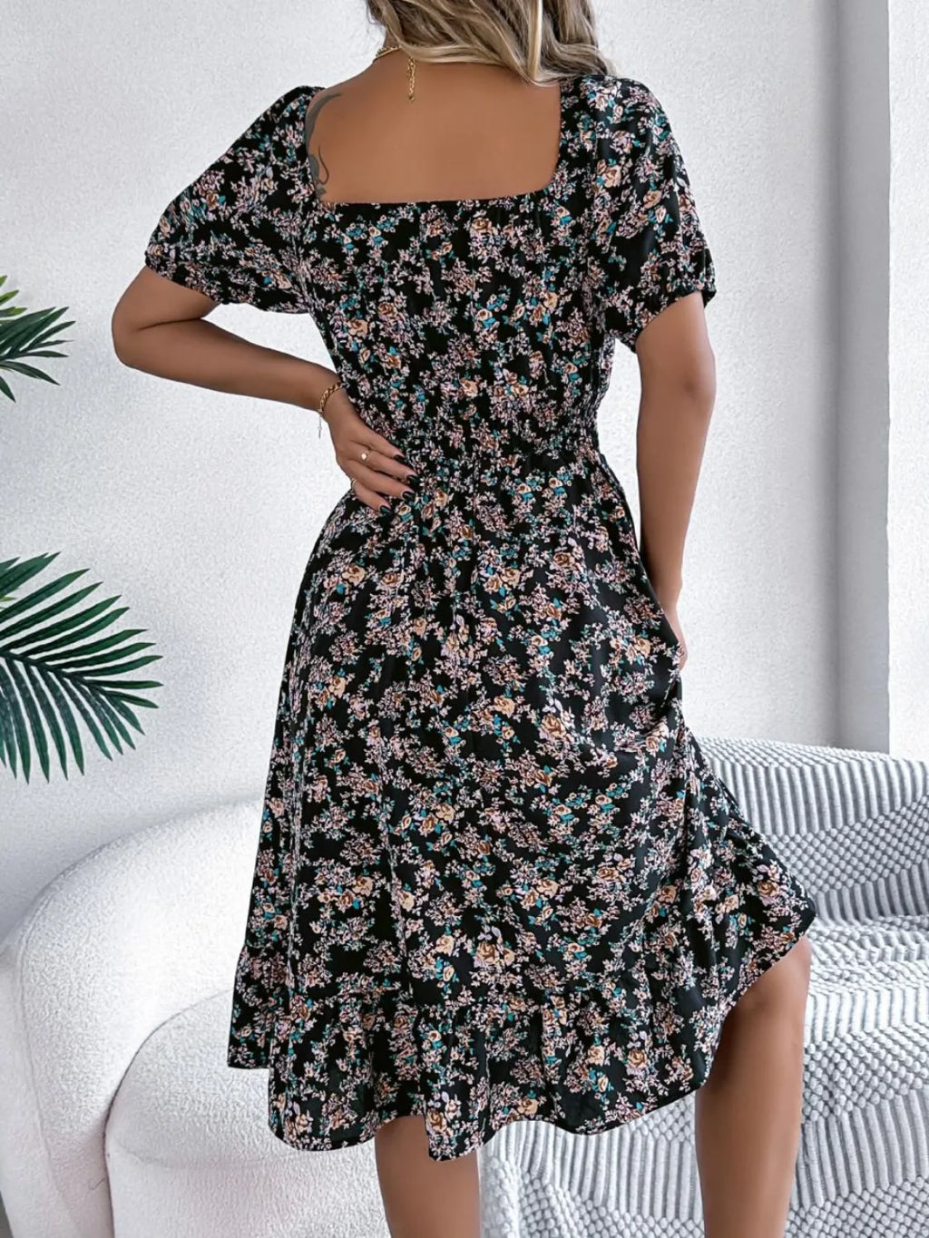 Ruffled Hem Floral Puff Sleeve Dress - Blushé Belle