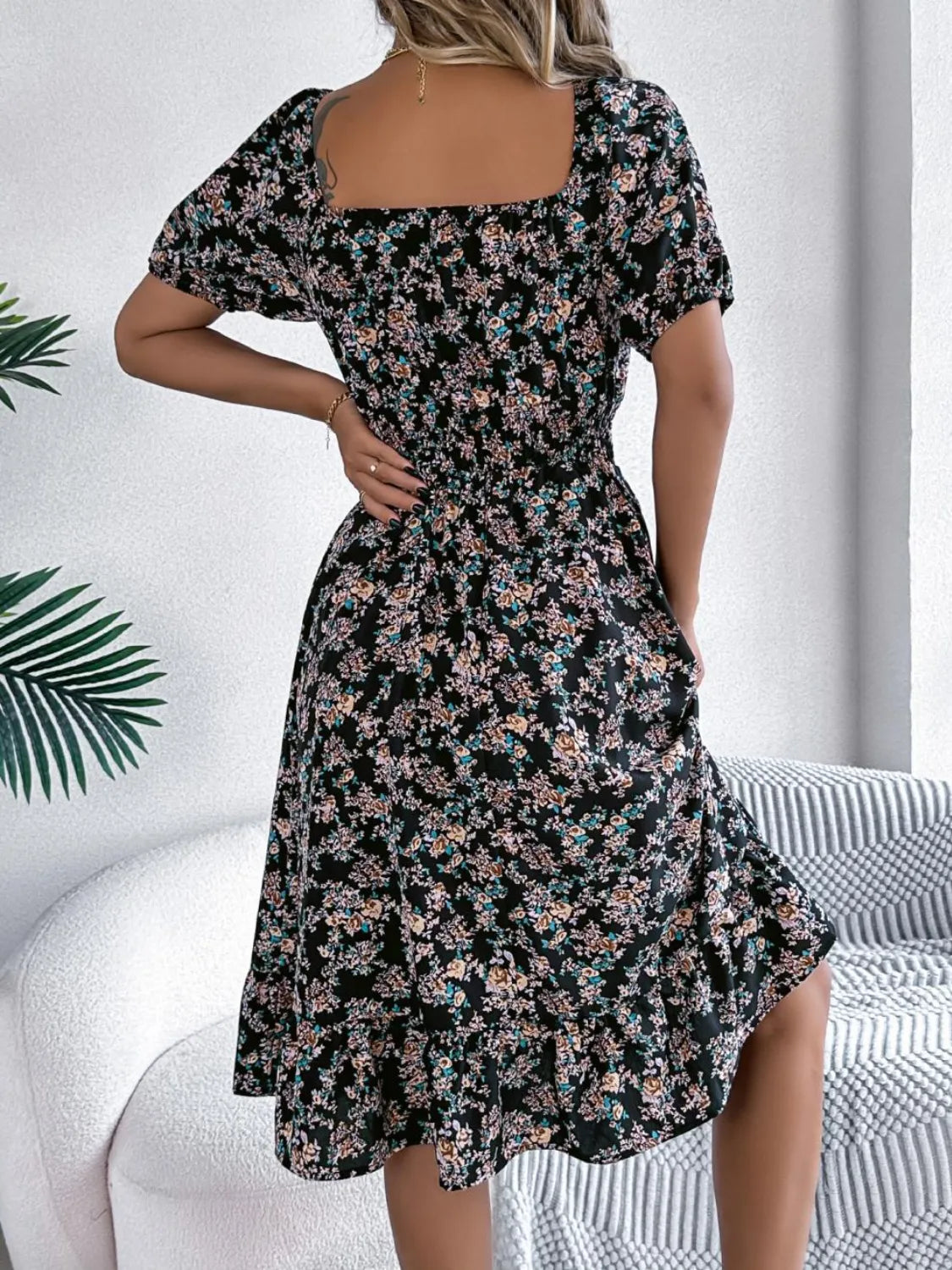 Ruffled Hem Floral Puff Sleeve Dress - Blushé Belle