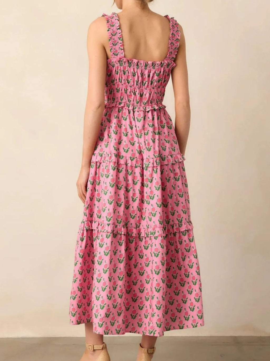 Floral Print Ruffled Midi Dress with Pockets - Blushé Belle