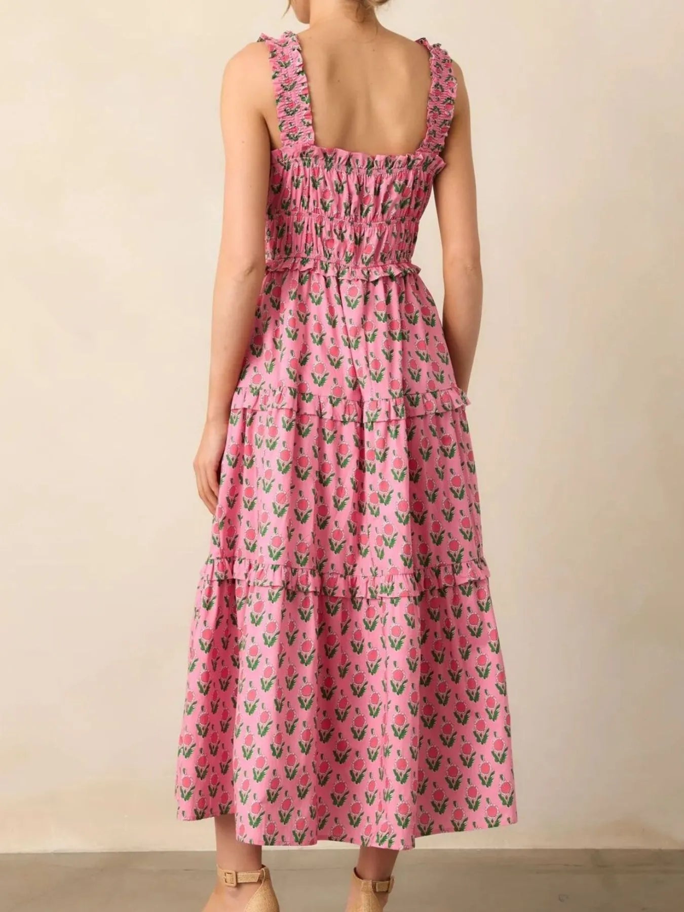 Floral Print Ruffled Midi Dress with Pockets - Blushé Belle
