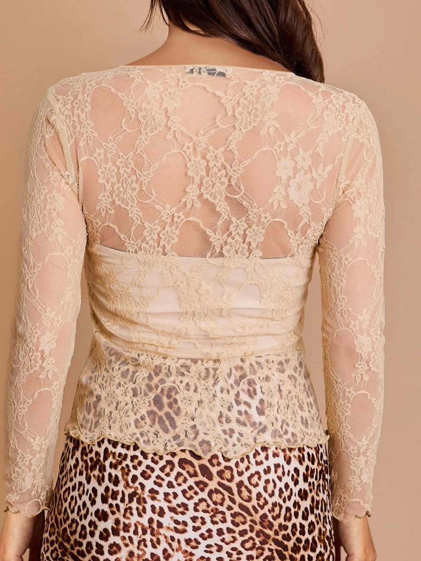 Mesh Floral Lace Long Sleeve T-Shirt - Blushé Belle