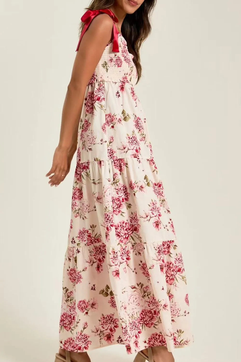 Floral Tiered Maxi Dress with Mixed Print Design - Blushé Belle