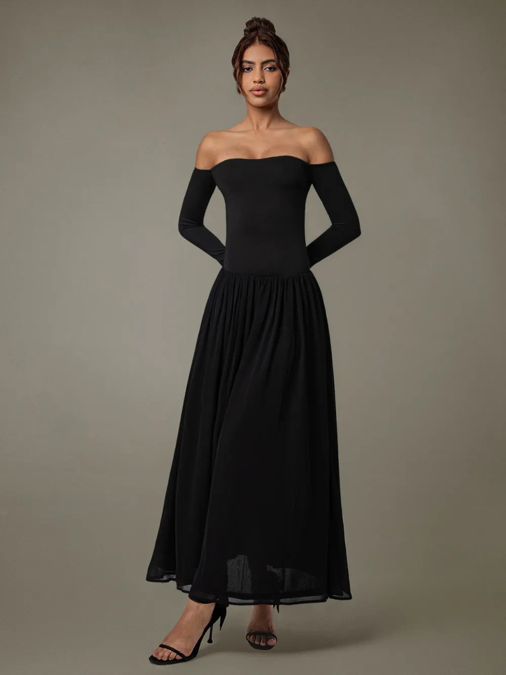 Off Shoulder Long Sleeve Maxi Dress - Blushé Belle
