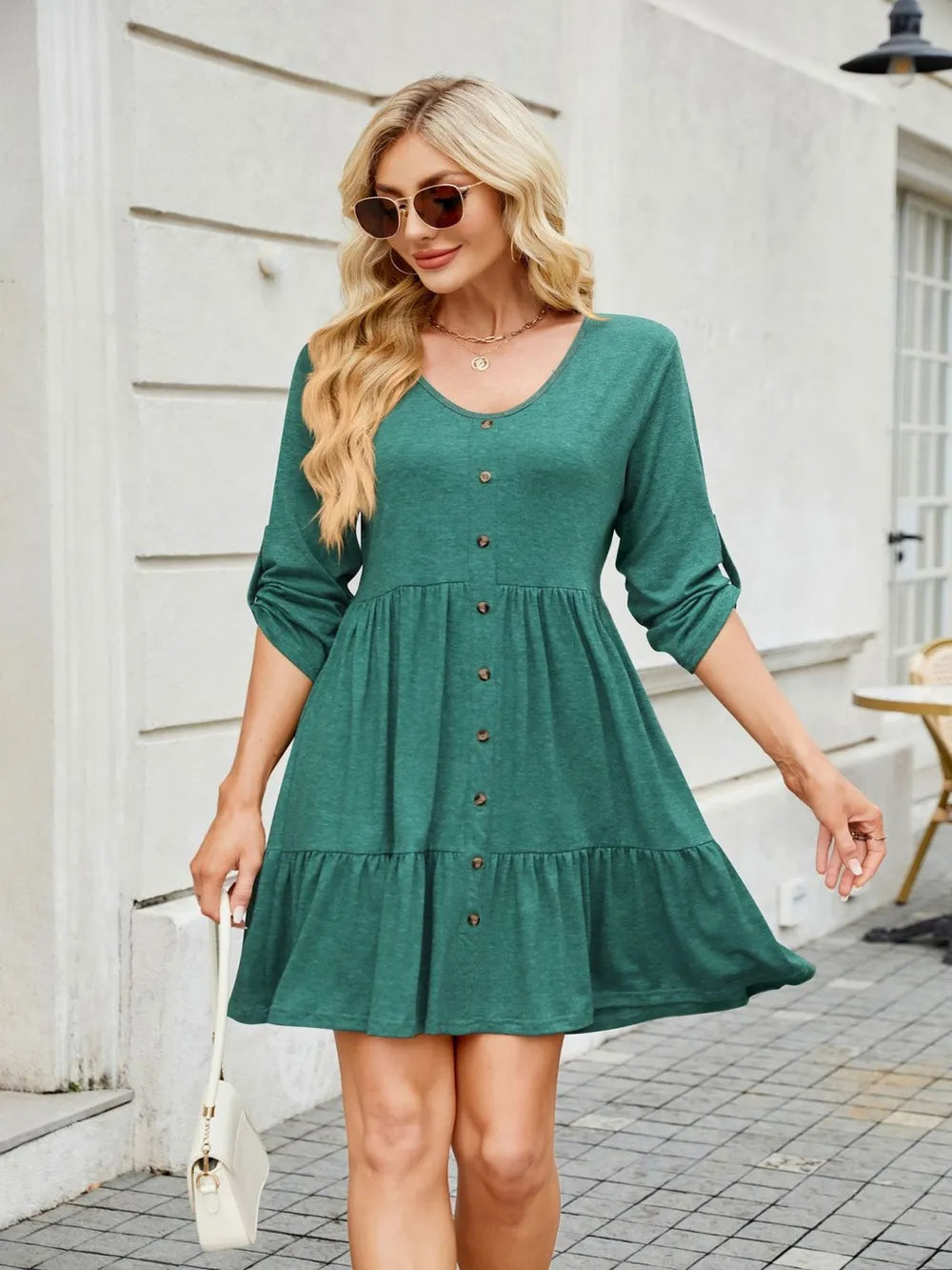 Tiered Ruched V-Neck Mini Dress - Blushé Belle