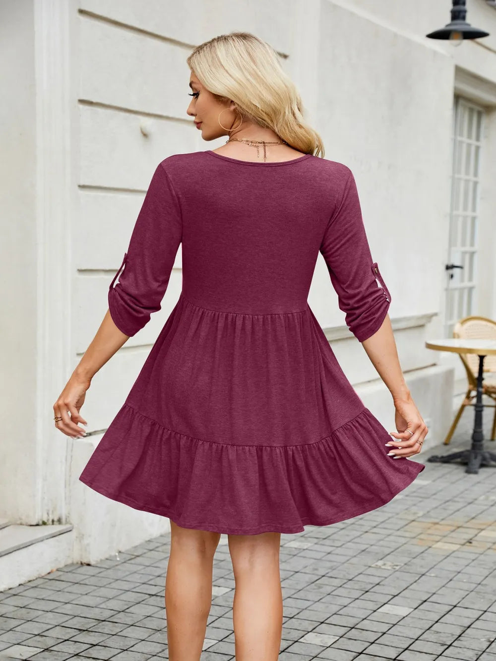 Tiered Ruched V-Neck Mini Dress - Blushé Belle