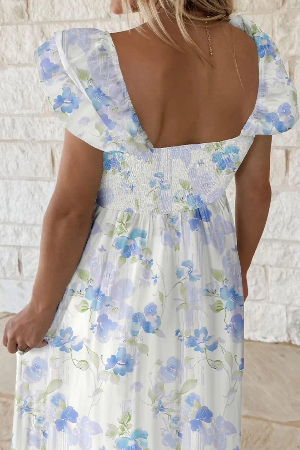 Floral Smocked High Waist Double Ruffle Sleeveless Long Dress - Blushé Belle