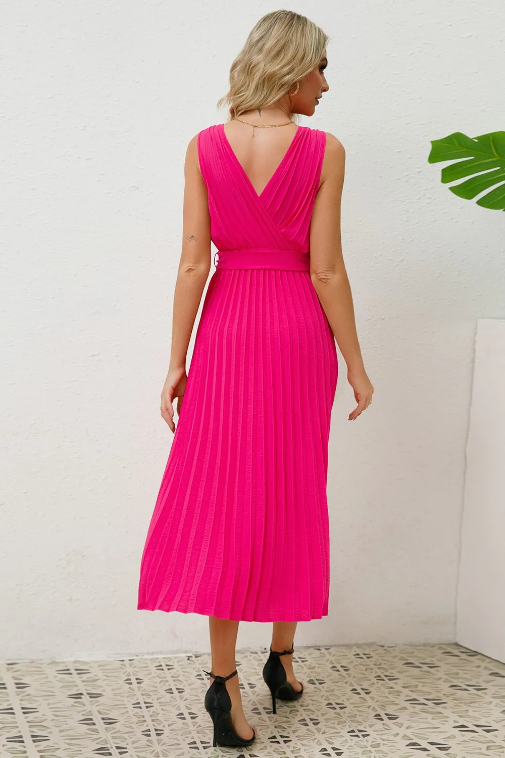 Surplice Sleeveless Midi Pleated Dress - Blushé Belle