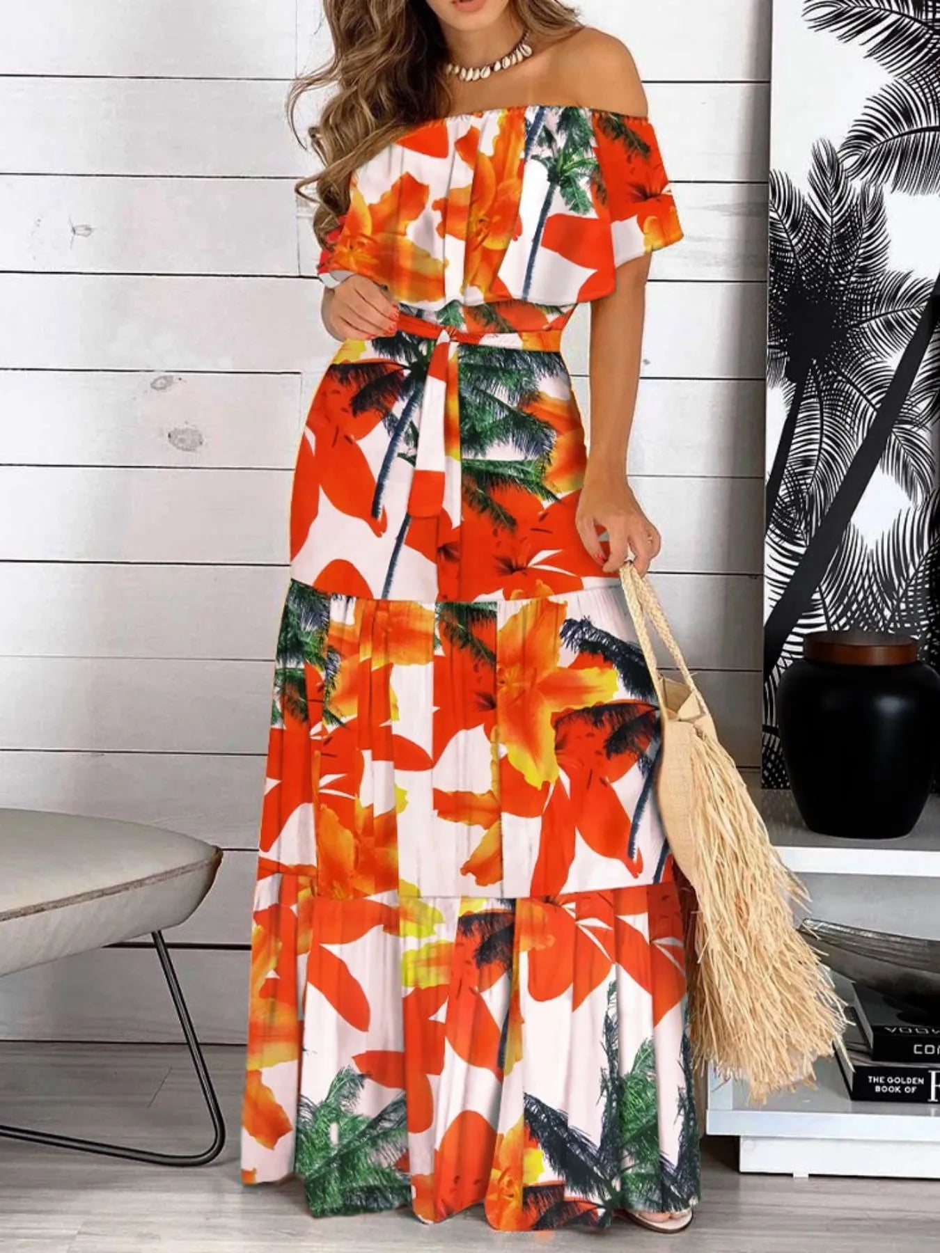 Printed Off Shoulder Maxi Dress - Blushé Belle