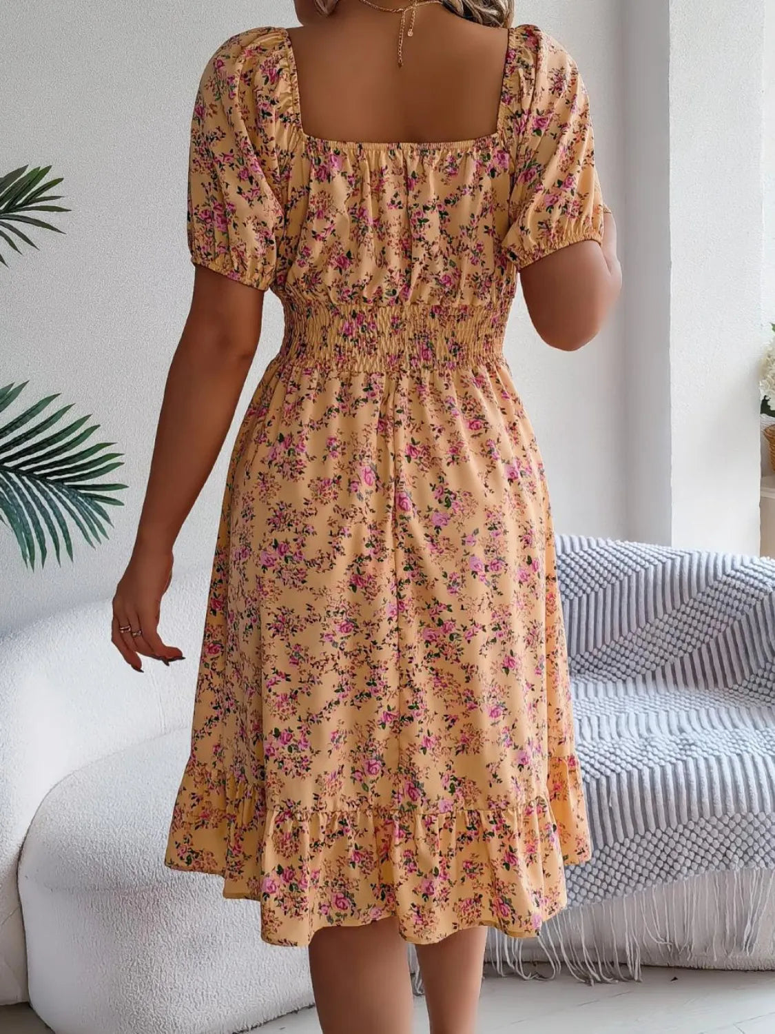 Ruffled Hem Floral Puff Sleeve Dress - Blushé Belle