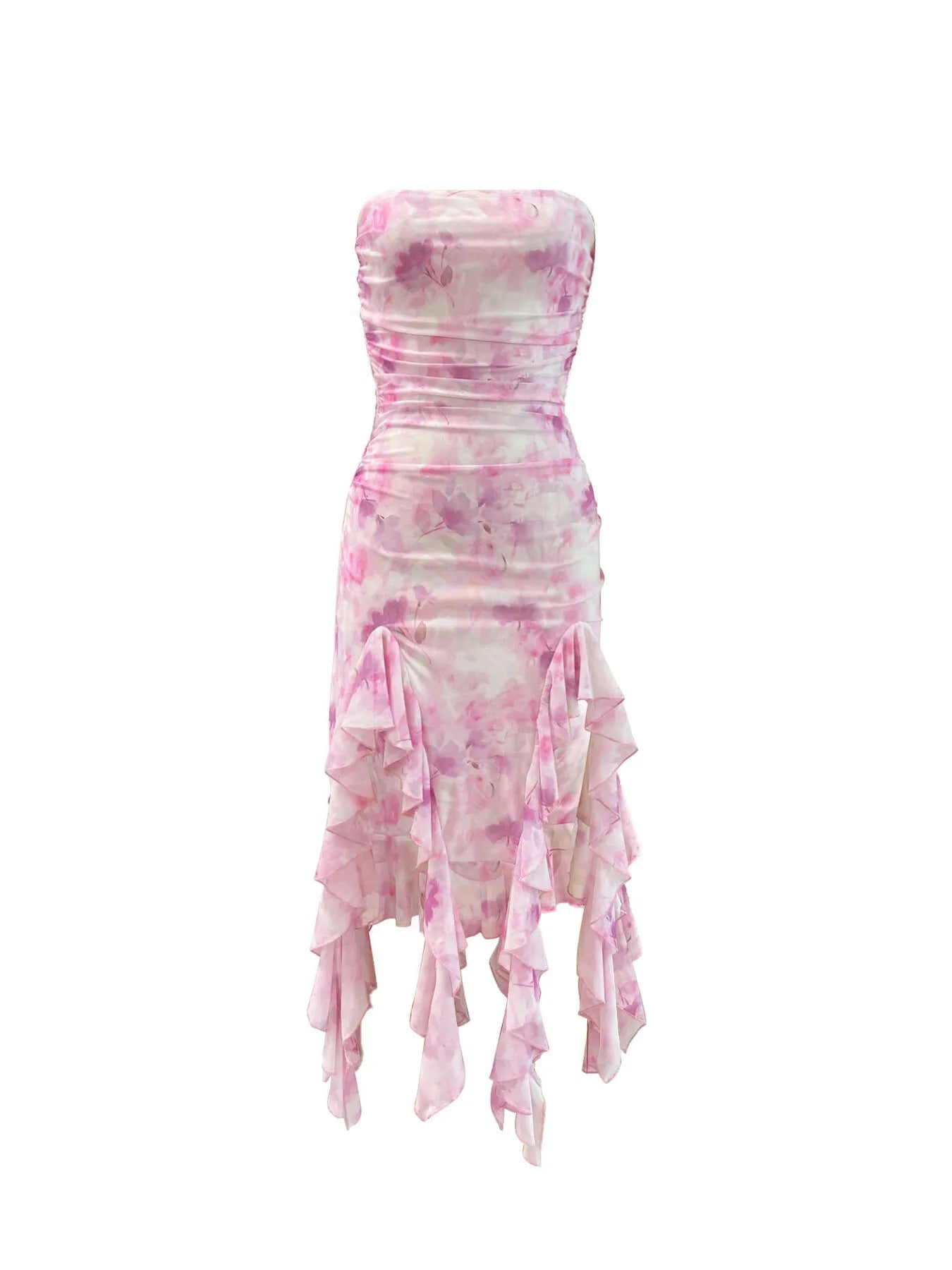 Tie-Dye Strapless Ruffle Hem Dress - Blushé Belle