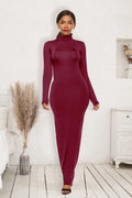 Mock Neck Long Sleeve Maxi Slim Dress - Blushé Belle
