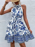 Floral Halter Neck Summer Dress with Belt - Blushé Belle