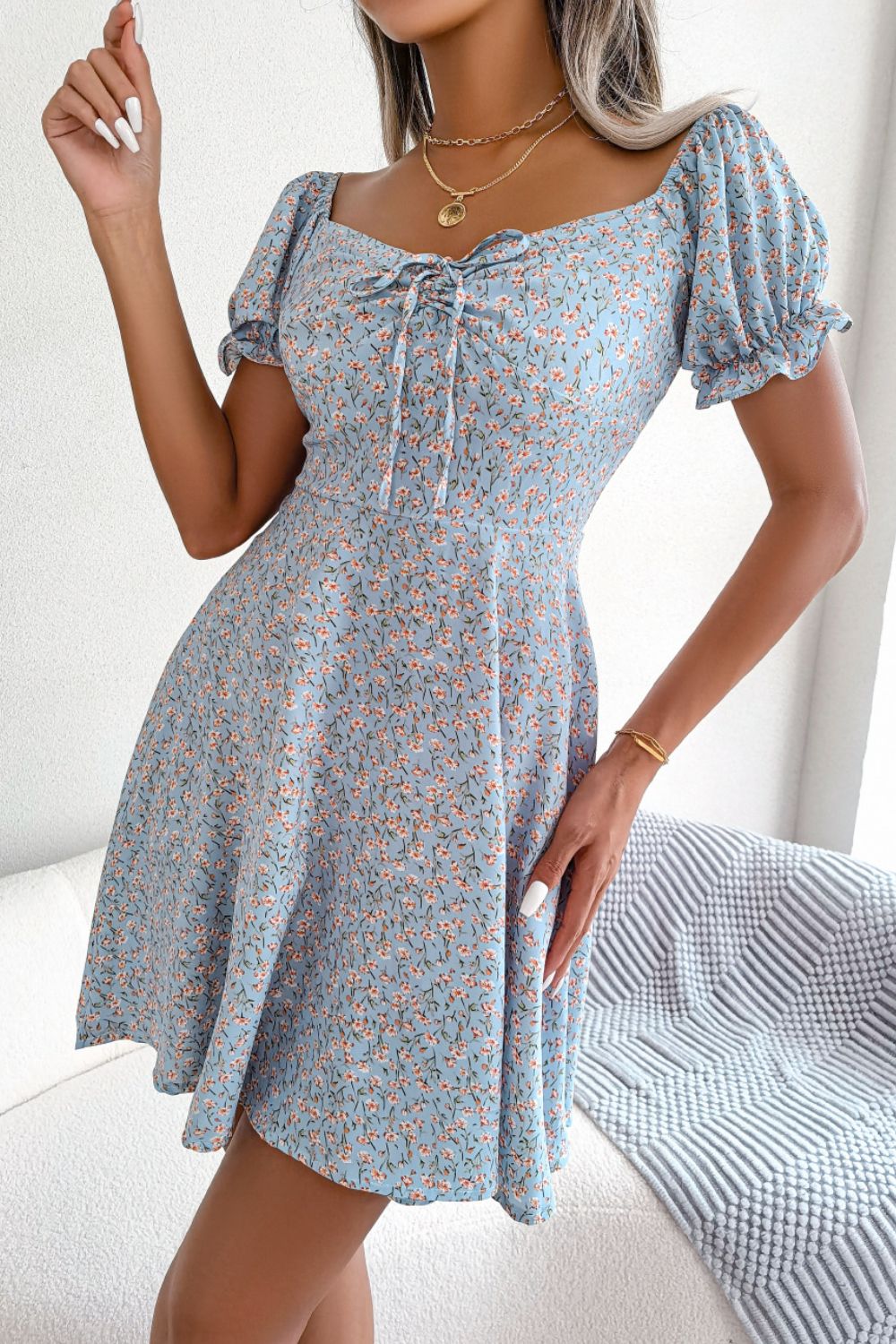 Ditsy Floral Drawstring A-Line Dress - Blushé Belle