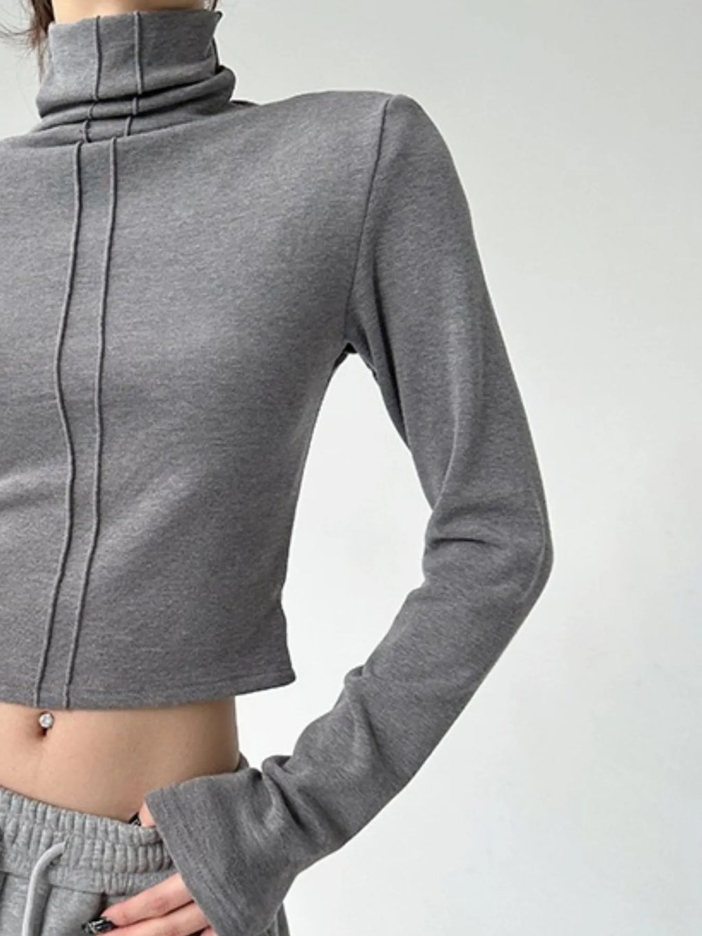 High Neck Long Sleeve Cropped T-Shirt - Blushé Belle