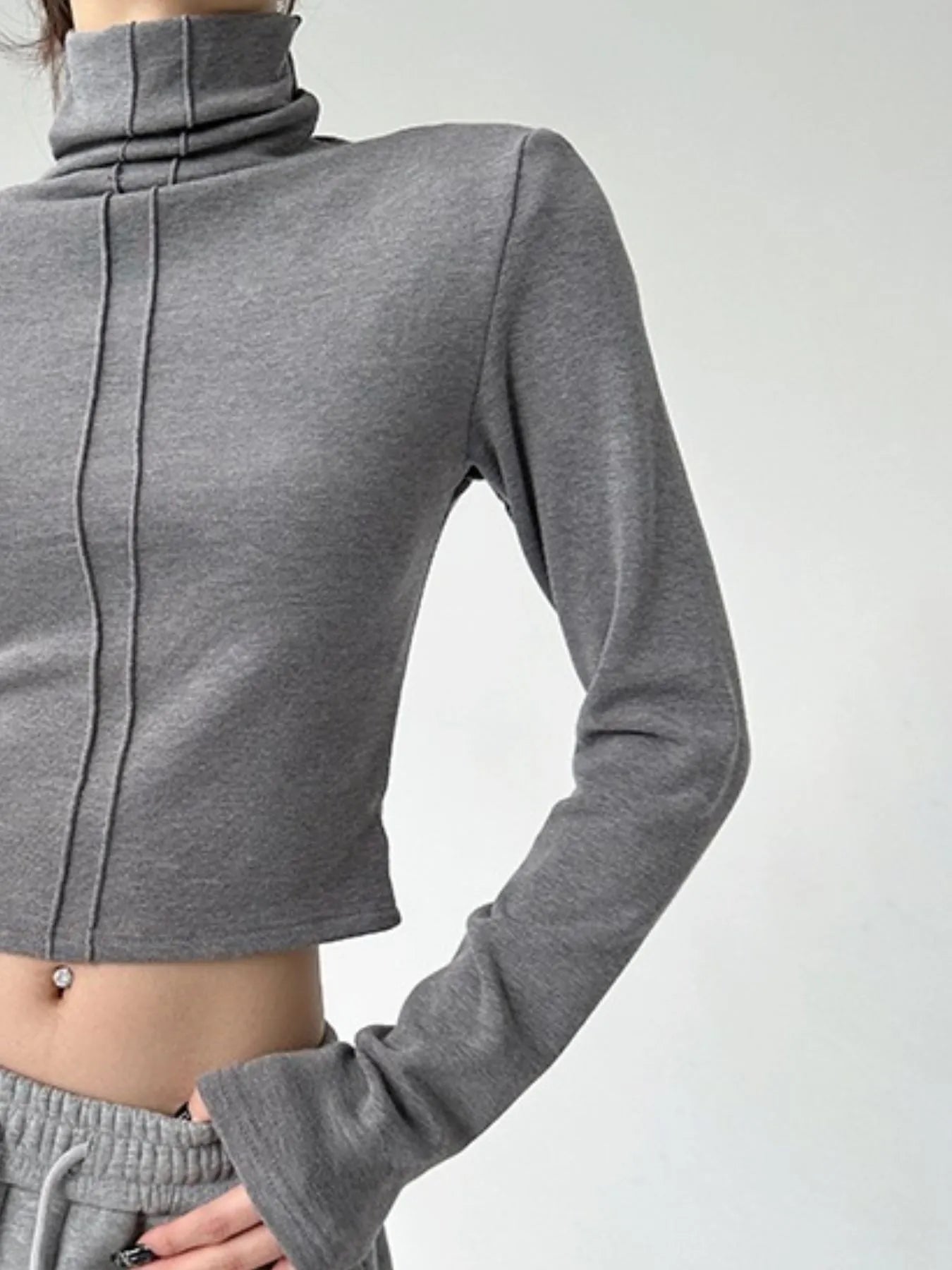 High Neck Long Sleeve Cropped T-Shirt - Blushé Belle