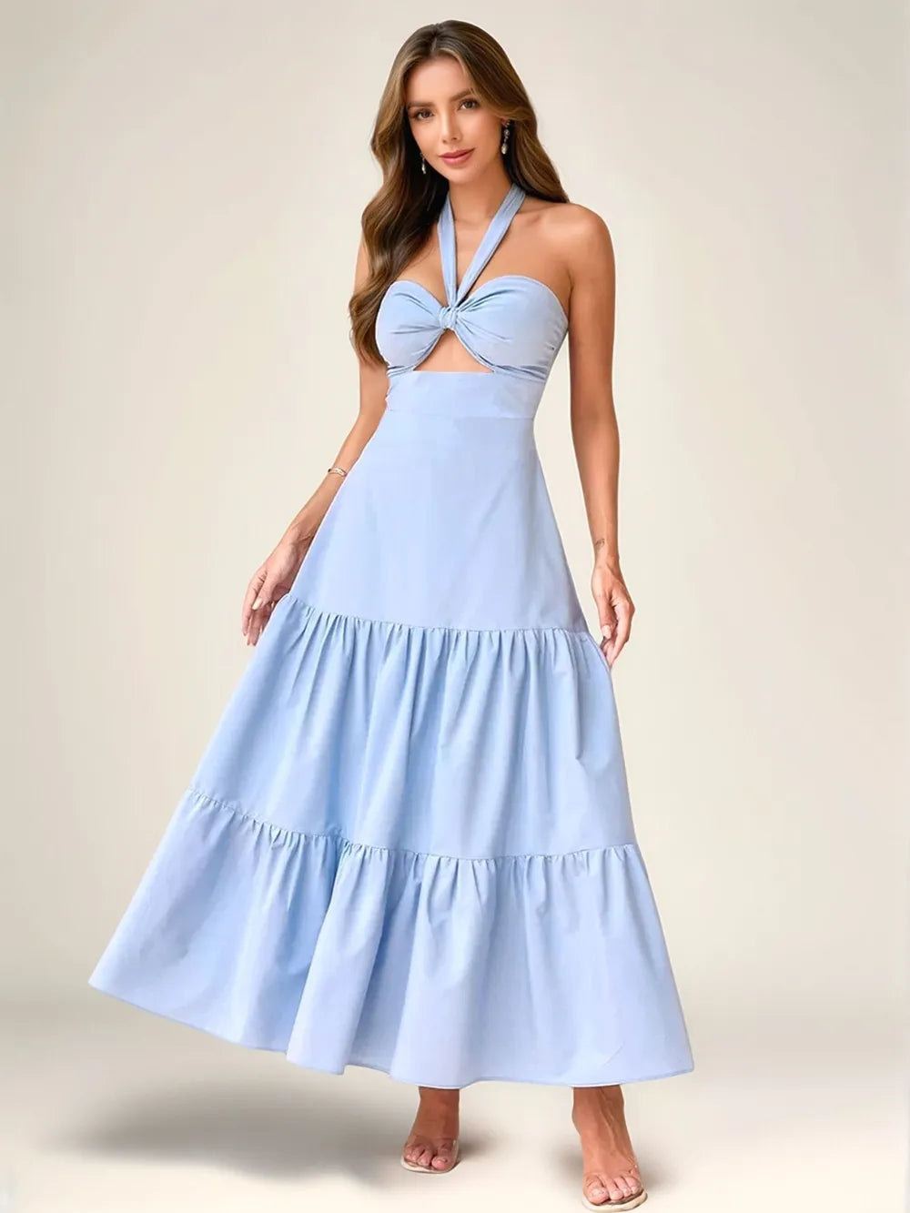 Twist Front Cutout Tiered Maxi Dress - Blushé Belle