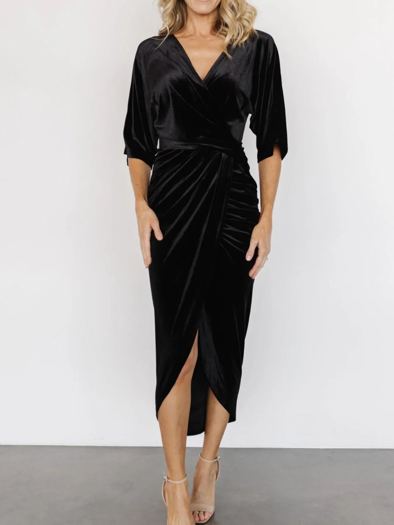 Ruched Surplice Half Sleeve Dress - Blushé Belle