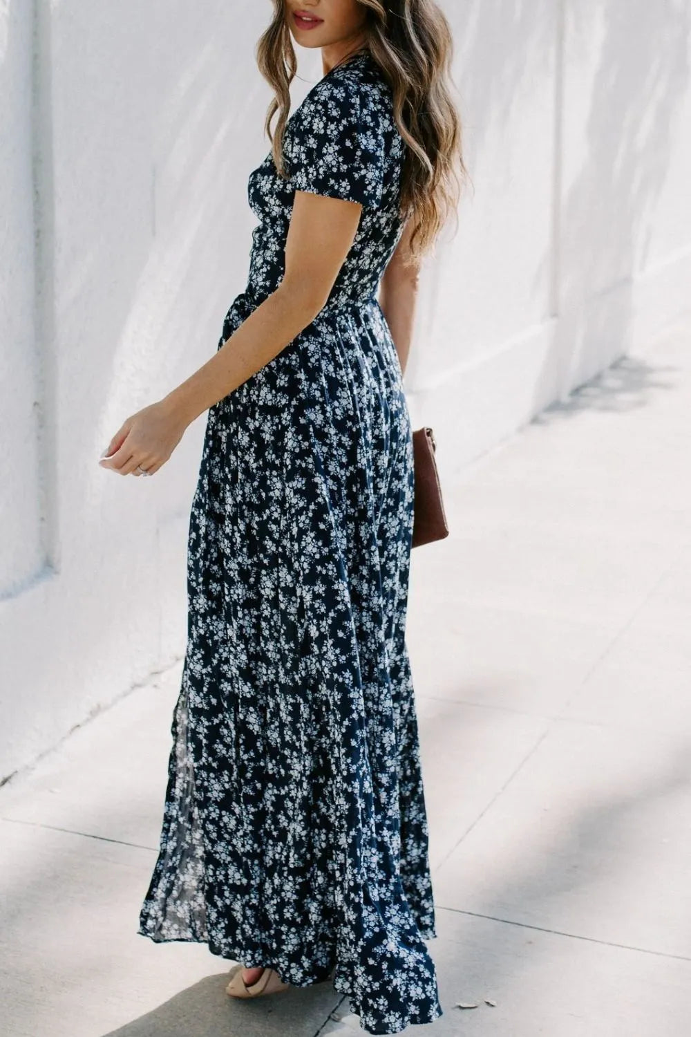 Floral Surplice Short Sleeve Dress - Blushé Belle