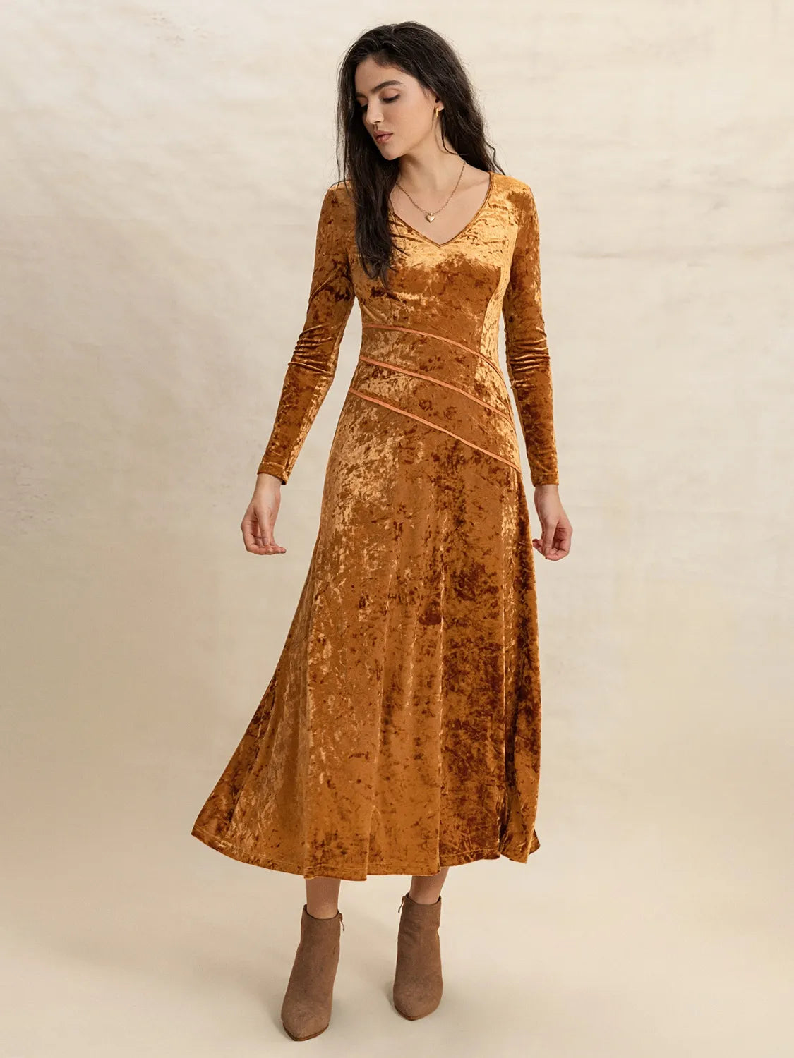 V-Neck Long Sleeve Midi Dress - Blushé Belle