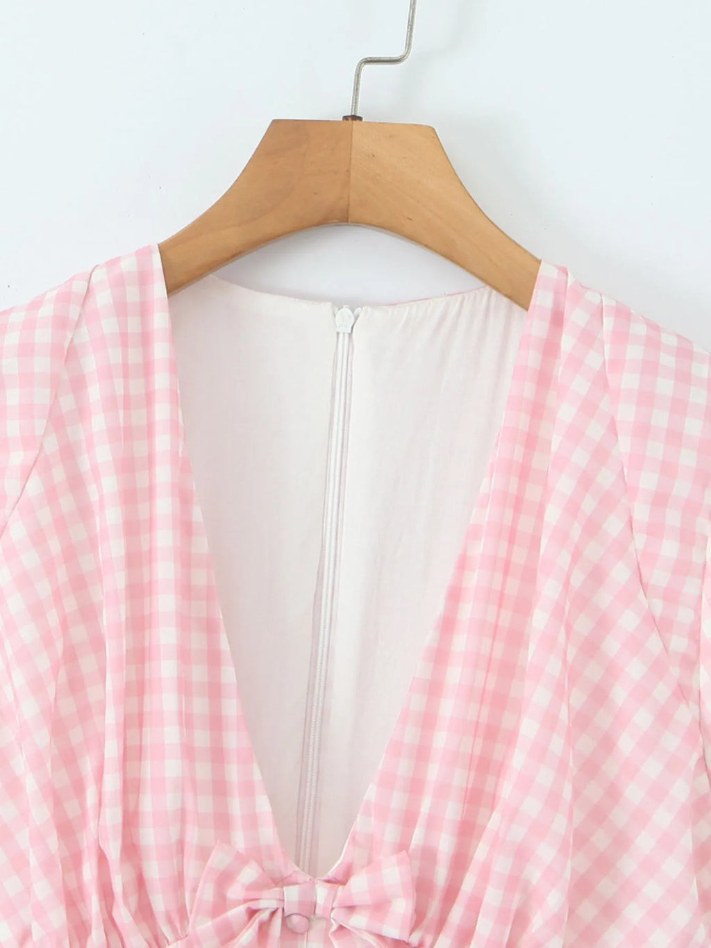 Gingham Ruffle Mini Dress with Lace Trim - Blushé Belle