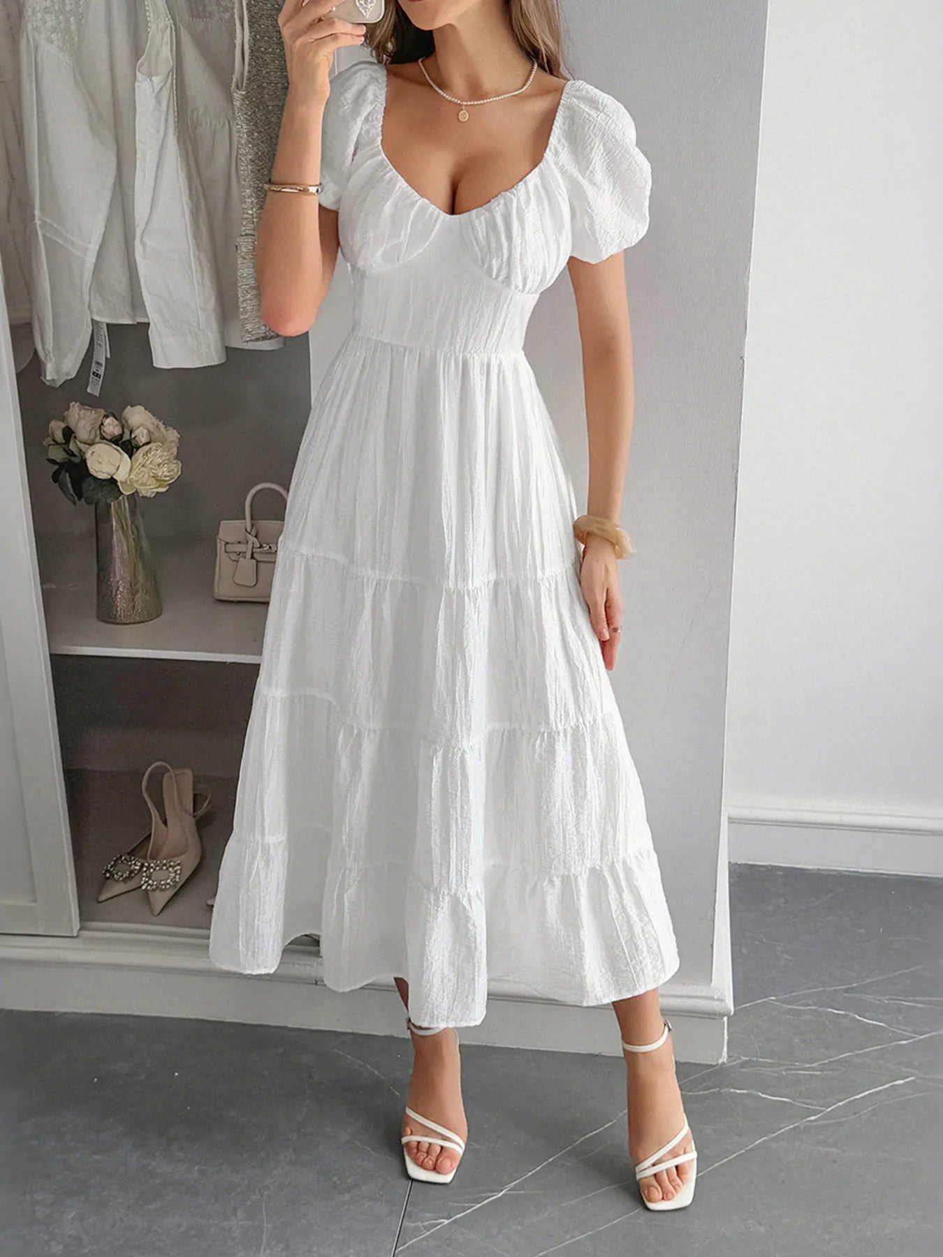 V-Neck Short Sleeve Midi Dress - Blushé Belle