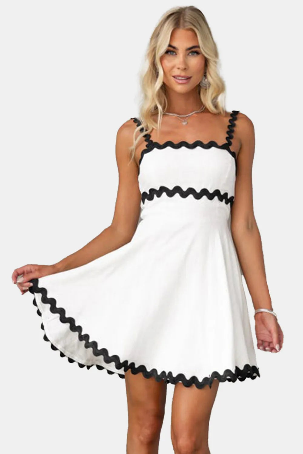 Contrast Trim Square Neck Mini Dress - Blushé Belle