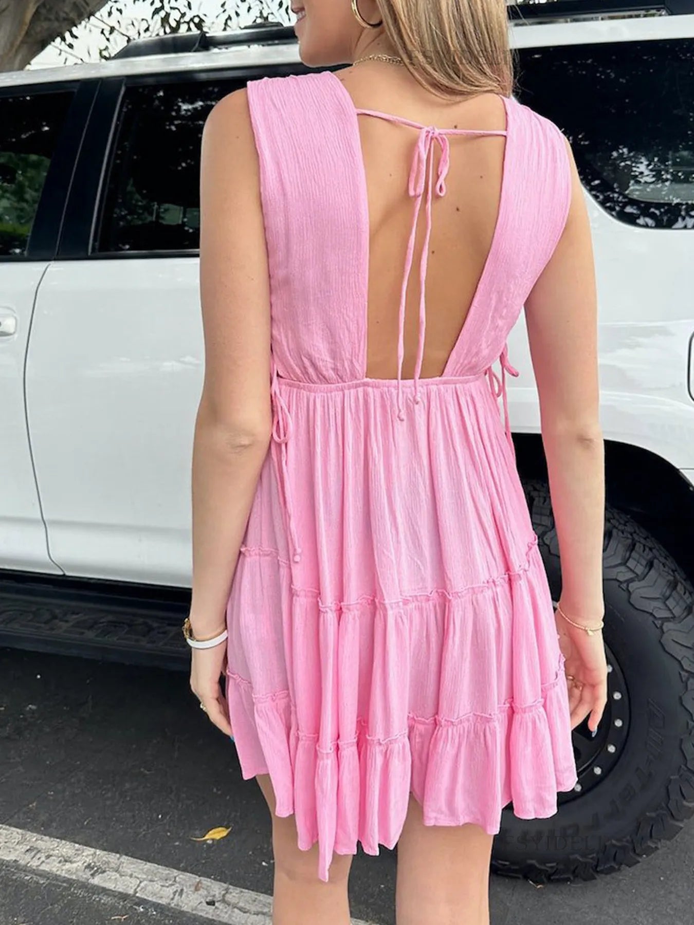 Deep V-Neck Tiered Mini Dress - Blushé Belle