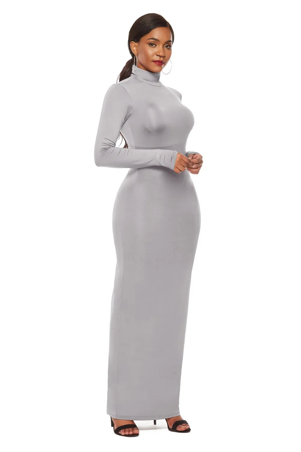 Mock Neck Long Sleeve Maxi Slim Dress - Blushé Belle