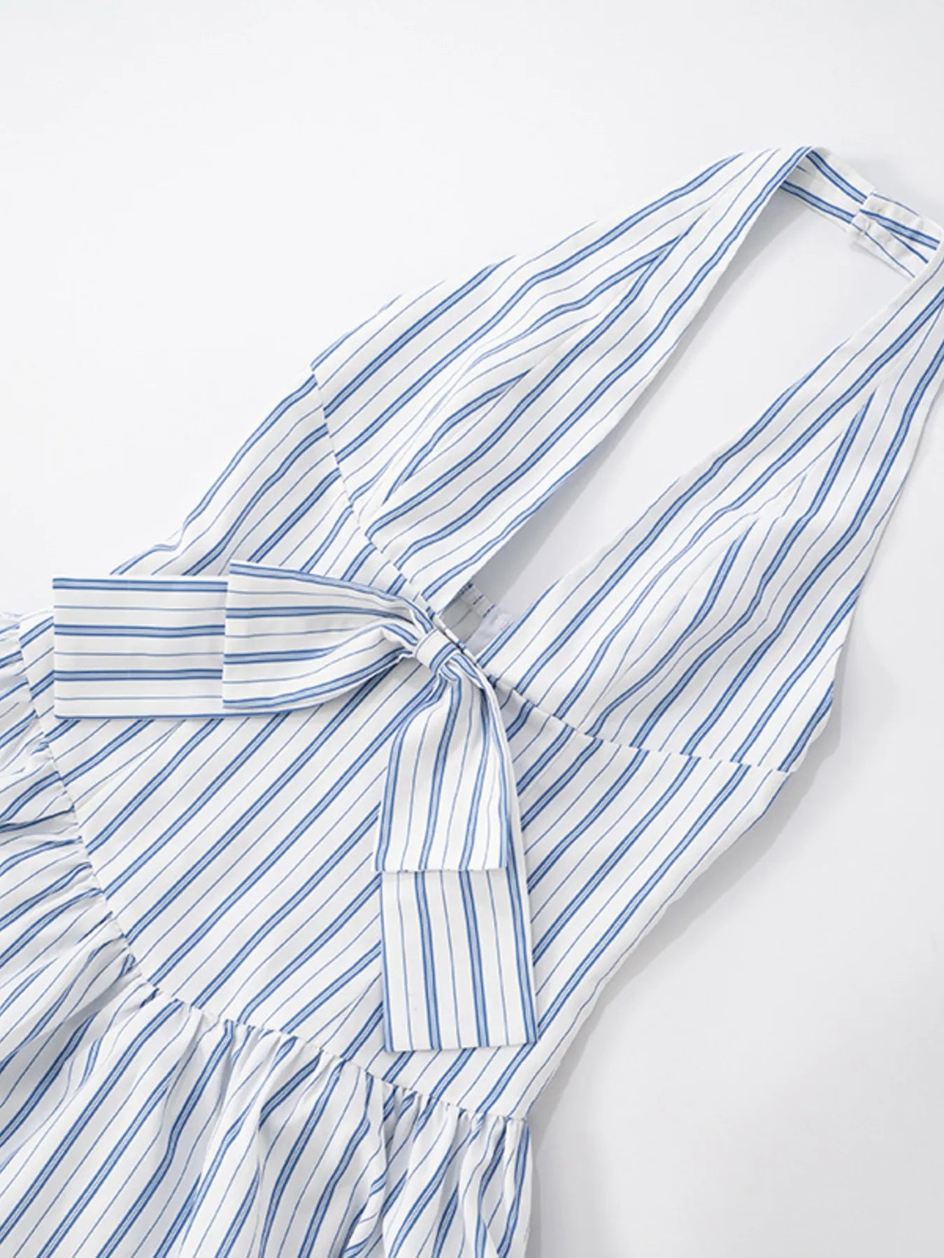 Striped Halter Neck Midi Dress with Tie Front Detail - Blushé Belle