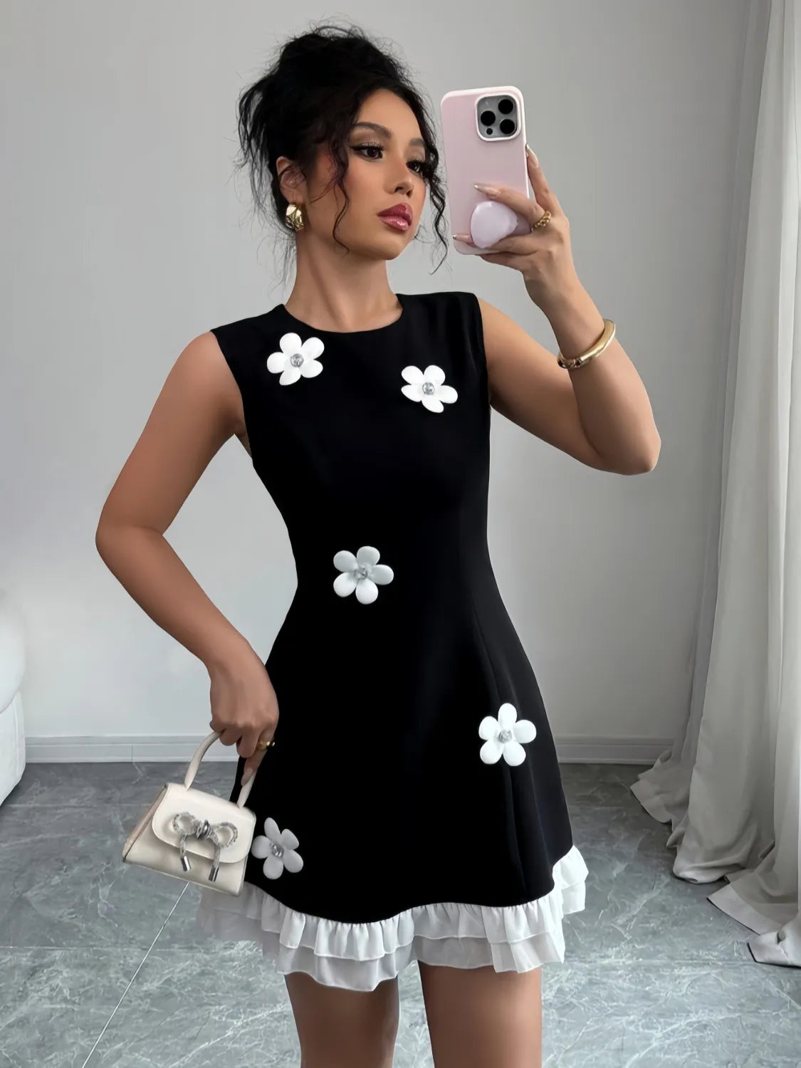 Flower Round Neck Sleeveless Dress - Blushé Belle