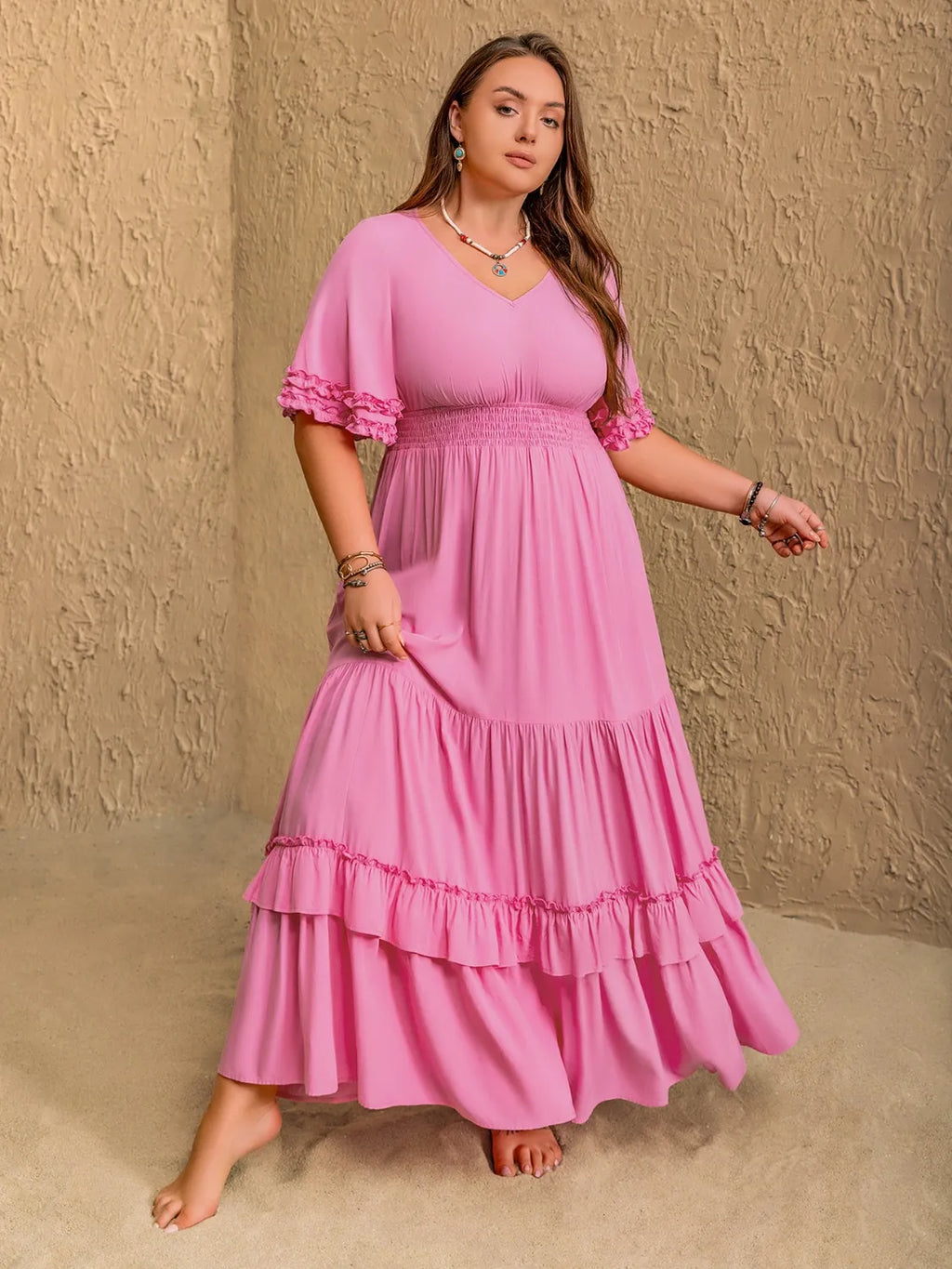 Plus Size V-Neck Half Sleeve Maxi Dress - Blushé Belle