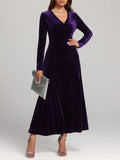 V-Neck Long Sleeve Velvet Dress - Blushé Belle