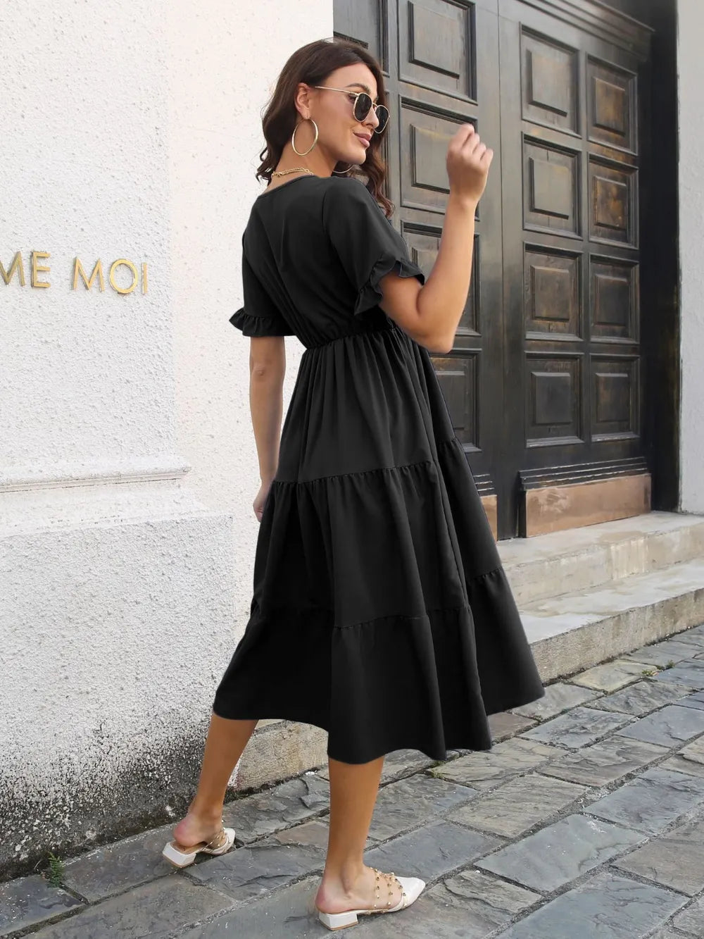 V-Neck Short Sleeve Midi Dress - Blushé Belle