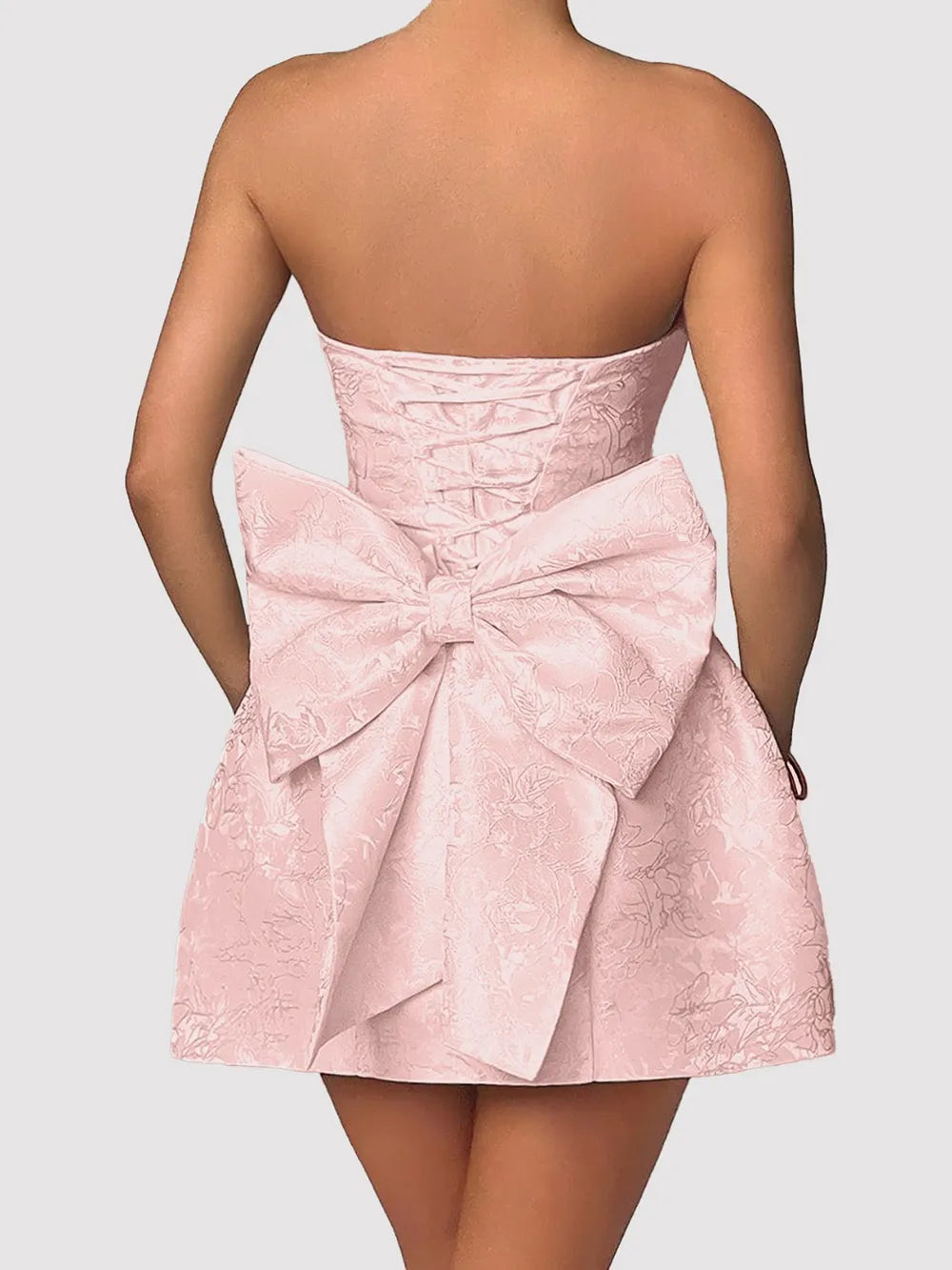 Lace-Up Sleeveless Satin Mini Dress with Bow - Blushé Belle