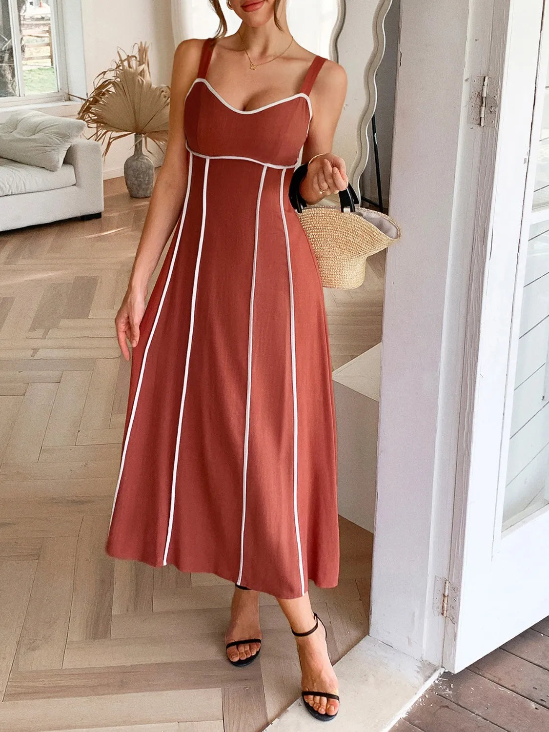 Contrast Wide Strap Midi Cami Dress - Blushé Belle