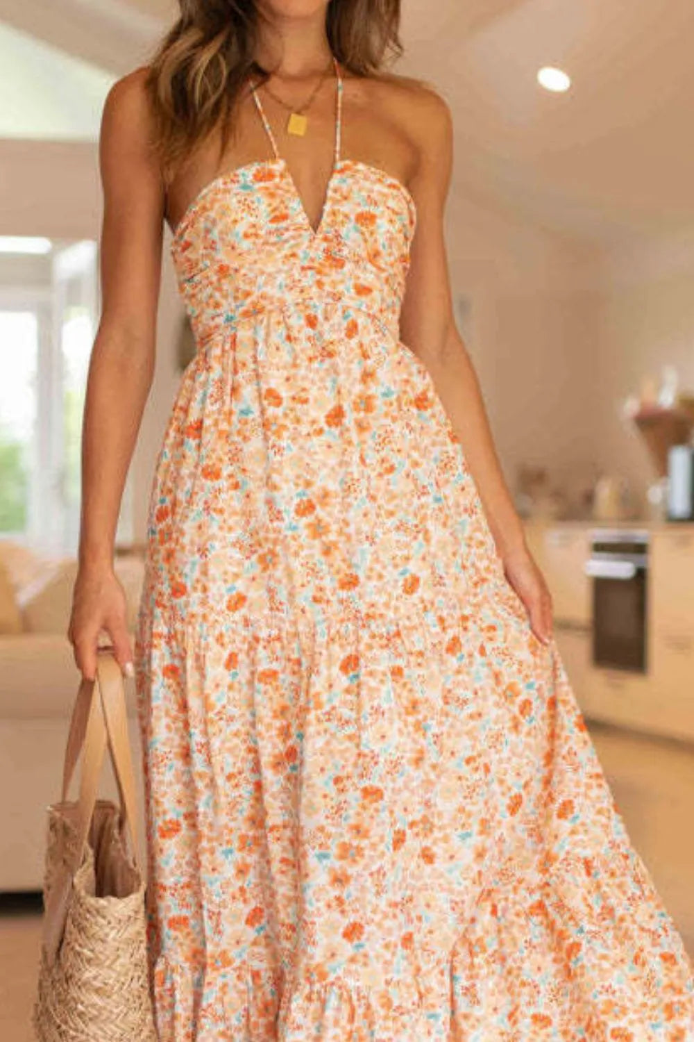 Floral Halter Neck Tiered Maxi Dress - Blushé Belle
