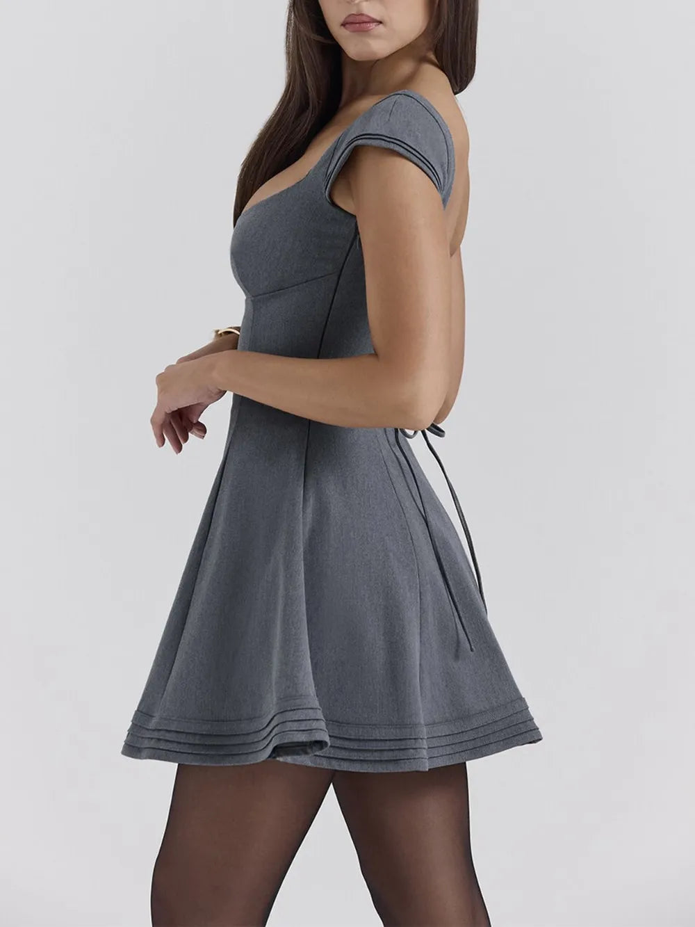 Devine Lace-Up Sweetheart Neck Cap Sleeve Mini Dress - Blushé Belle
