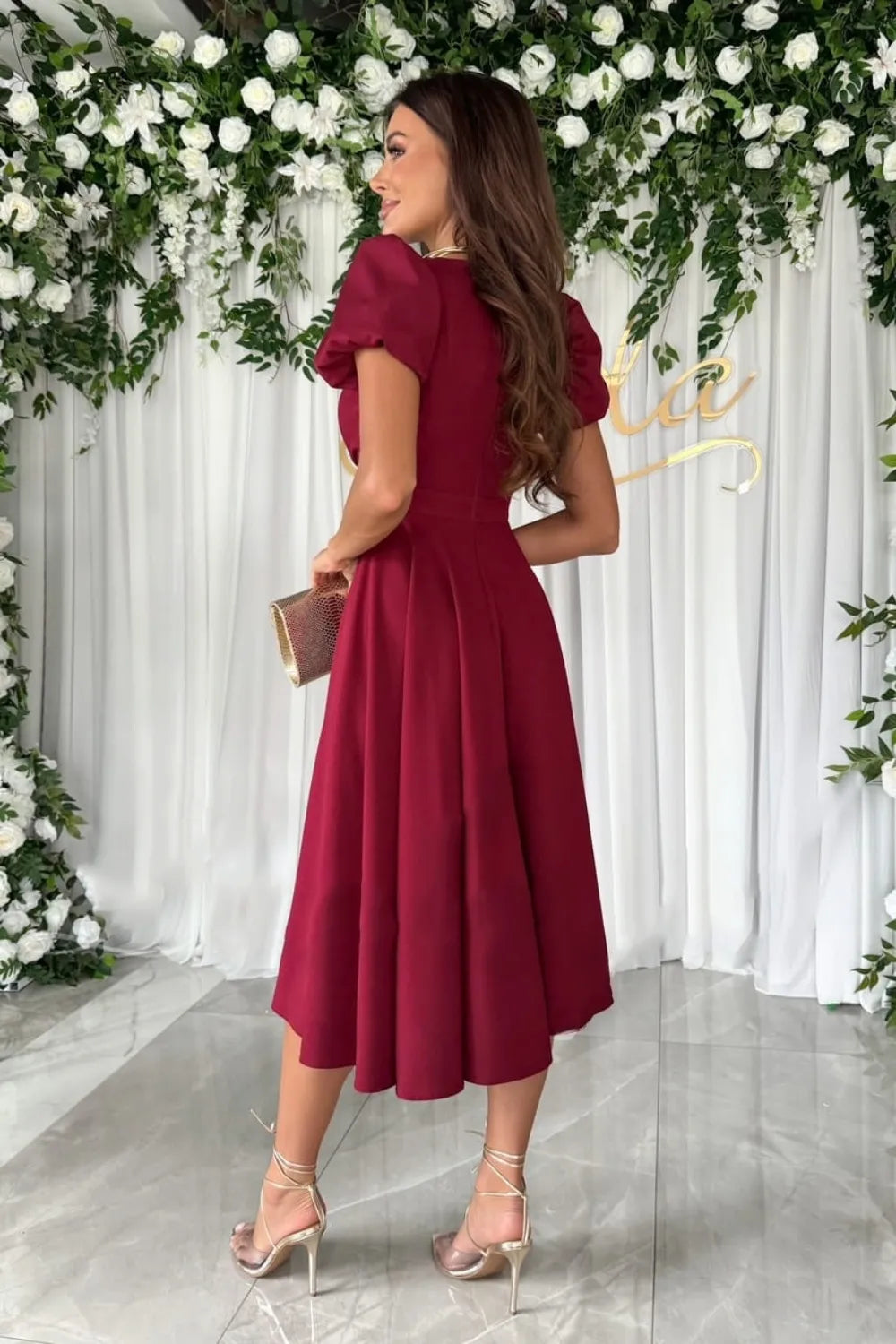 Surplice Puff Sleeve Midi Dress - Blushé Belle