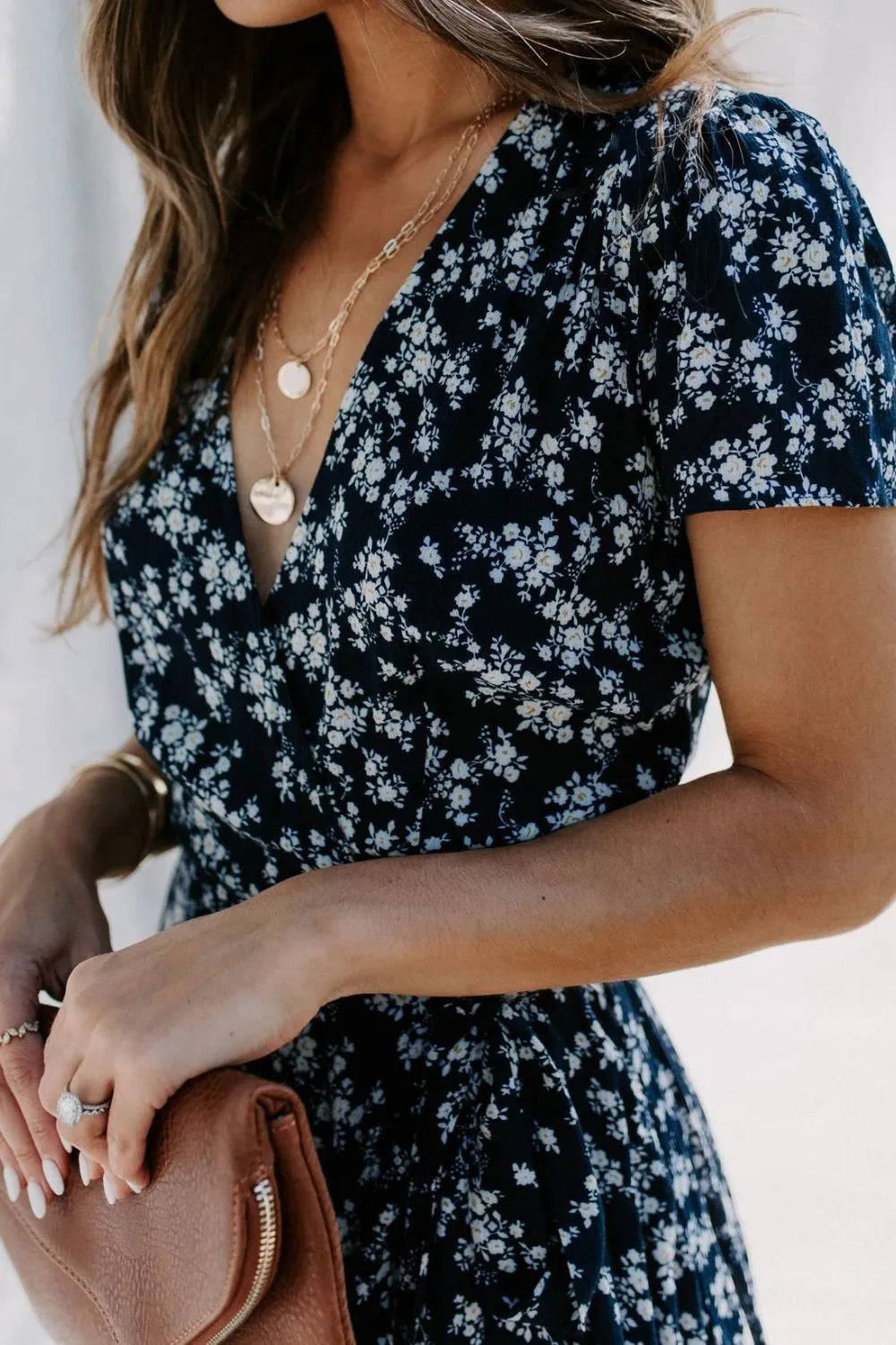 Floral Surplice Short Sleeve Dress - Blushé Belle
